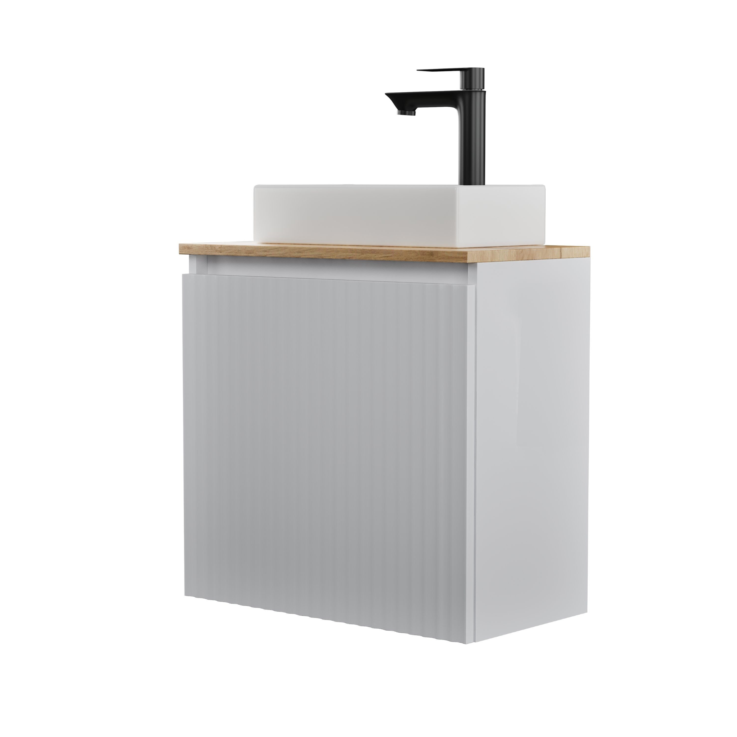 Planetmöbel Waschtisch Waschtisch 55 cm weiß matt (Badmöbel-Set für Gäste WC & Bad, moderner Waschtischunterschrank mit Waschbecken), Soft-Close und wählbare Waschtischplatte