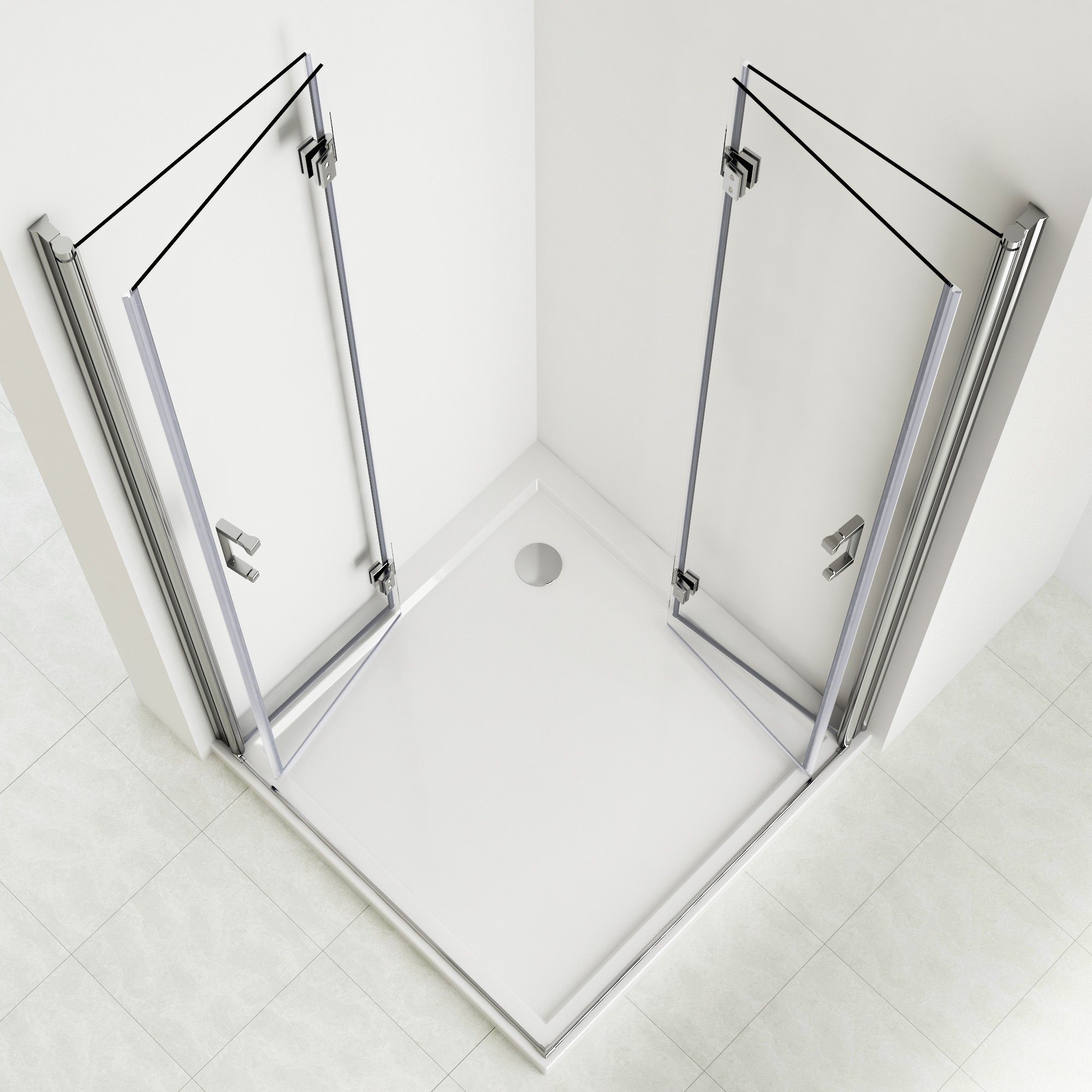 GOEZES Eckdusche Falttür 90x75 100x80 100x100 H:195cm Duschkabine Eckeinstieg Faltbar, BxT: 80x80 cm, NANO Sicherheitsglas, Duschtür aus glas, 180º Falt Drehtür, mit Alu-Bodenleiste, Aluprofil, öffnet sich nach innen und auße, Rechts-und Links montierbar