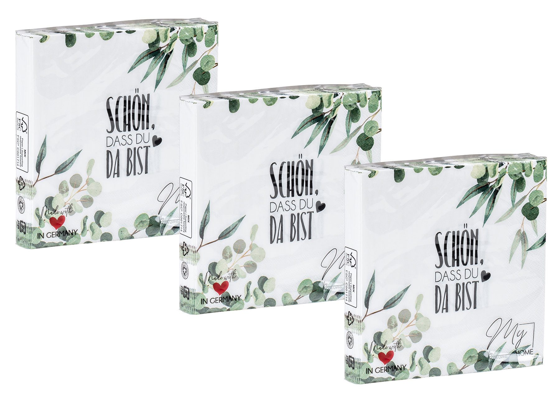 Levandeo® Papierserviette, Servietten Set Schön dass du da bist 33x33cm FSC 60 Stück 3-lagig