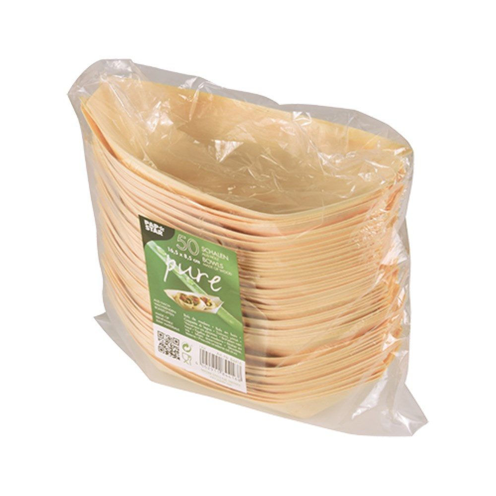 PAPSTAR Schale 50 Fingerfood - Schalen, Holz "pure" 16,5 cm x 8,5 cm "Schiffchen"