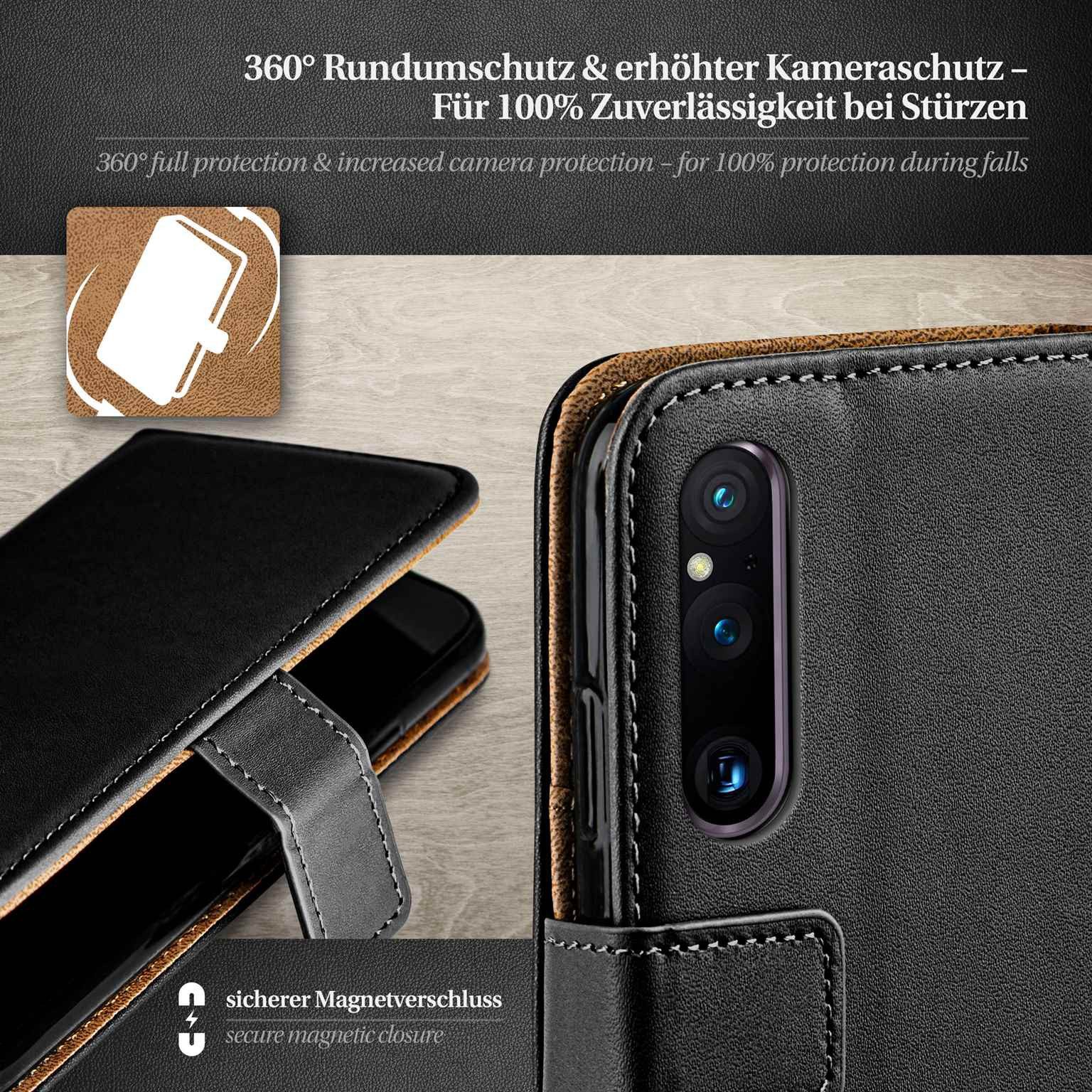 moex Handyhülle für Sony Xperia 1 V Hülle Klappbar Book Case Schwarz 6,5 Zoll, Klapphülle Kartenfach Flip Cover Handytasche Leder Optik Schutzhülle