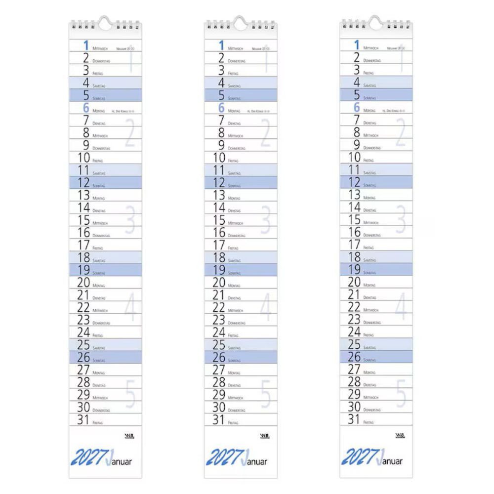 Saphir-Tec Wandkalender Streifenkalender 2027 blau 9,6x60cm Monatsplanung (3-Stk)
