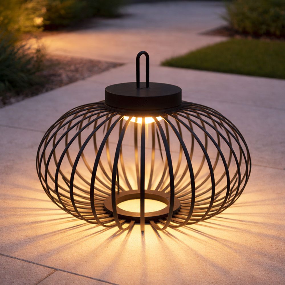 JUST LIGHT LED Außen-Tischleuchte, LED-Leuchtmittel fest verbaut, Warmweiß, LED Tischleuchte Pendellampe Akku Bambus schwarz USB Touchdimmer