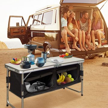 Clanmacy Campingtisch tragbar Campingküche, inkl.Tragetasche, 120x47x68cm, höhenverstellbar (1 Tisch ink.Tragetasche), Tischplatte aus MDF
