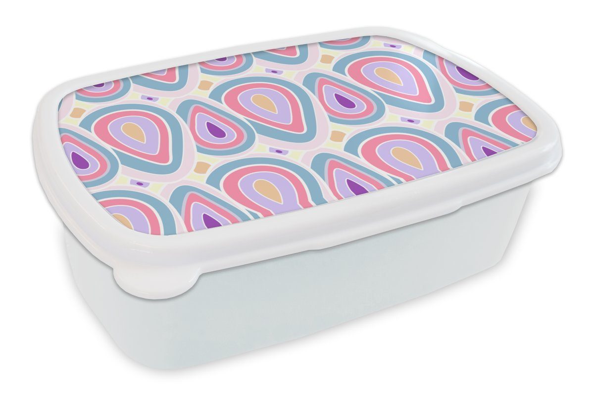 MuchoWow Lunchbox Muster - Achat - Retro - Lila, Kunststoff, (2-tlg), Brotbox für Kinder und Erwachsene, Brotdose, für Jungs und Mädchen weiß