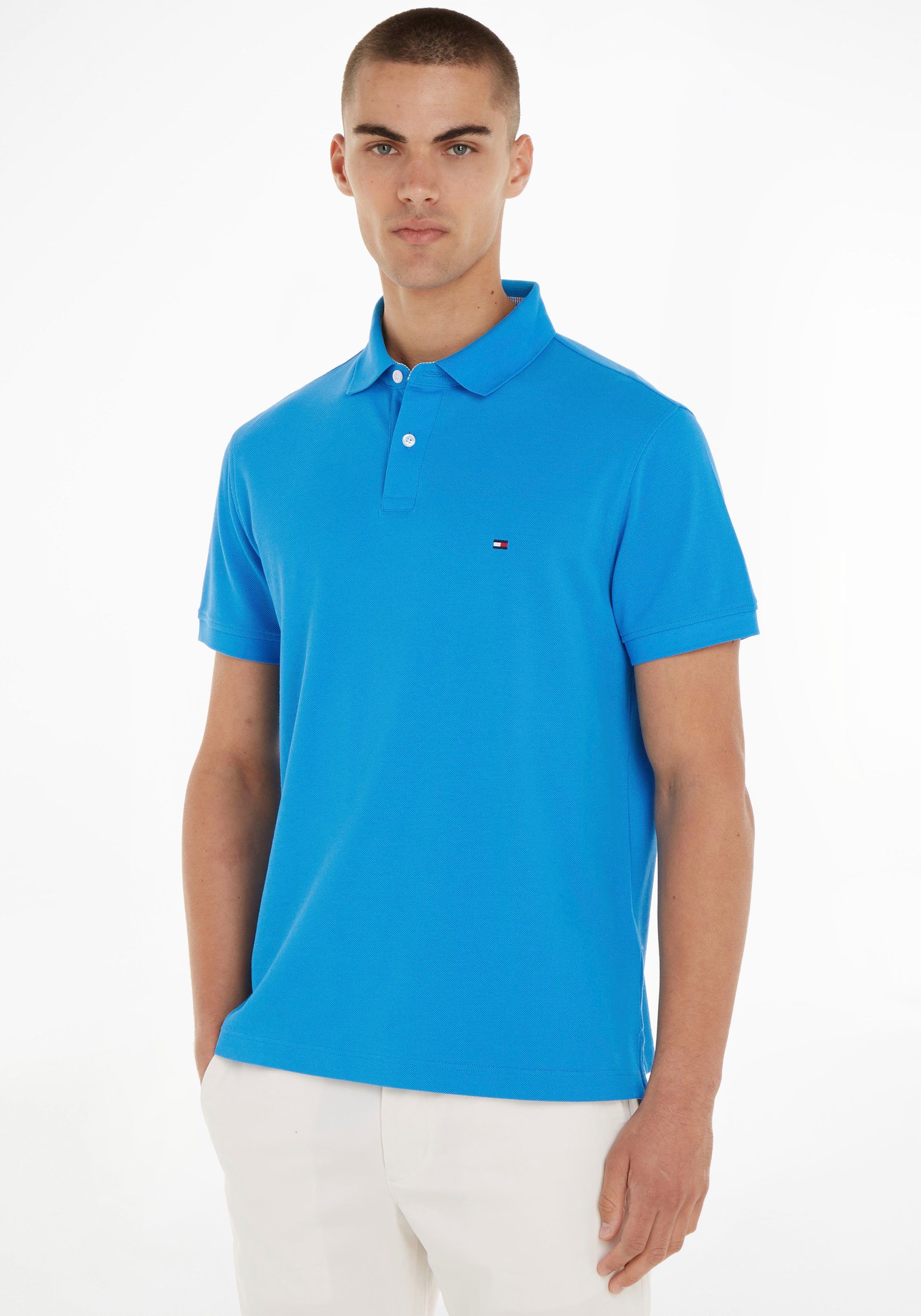 REGULAR Kontraststreifen Tommy 1985 am Poloshirt mit Shocking innen Blue POLO Kragen Hilfiger Tommy Hilfiger