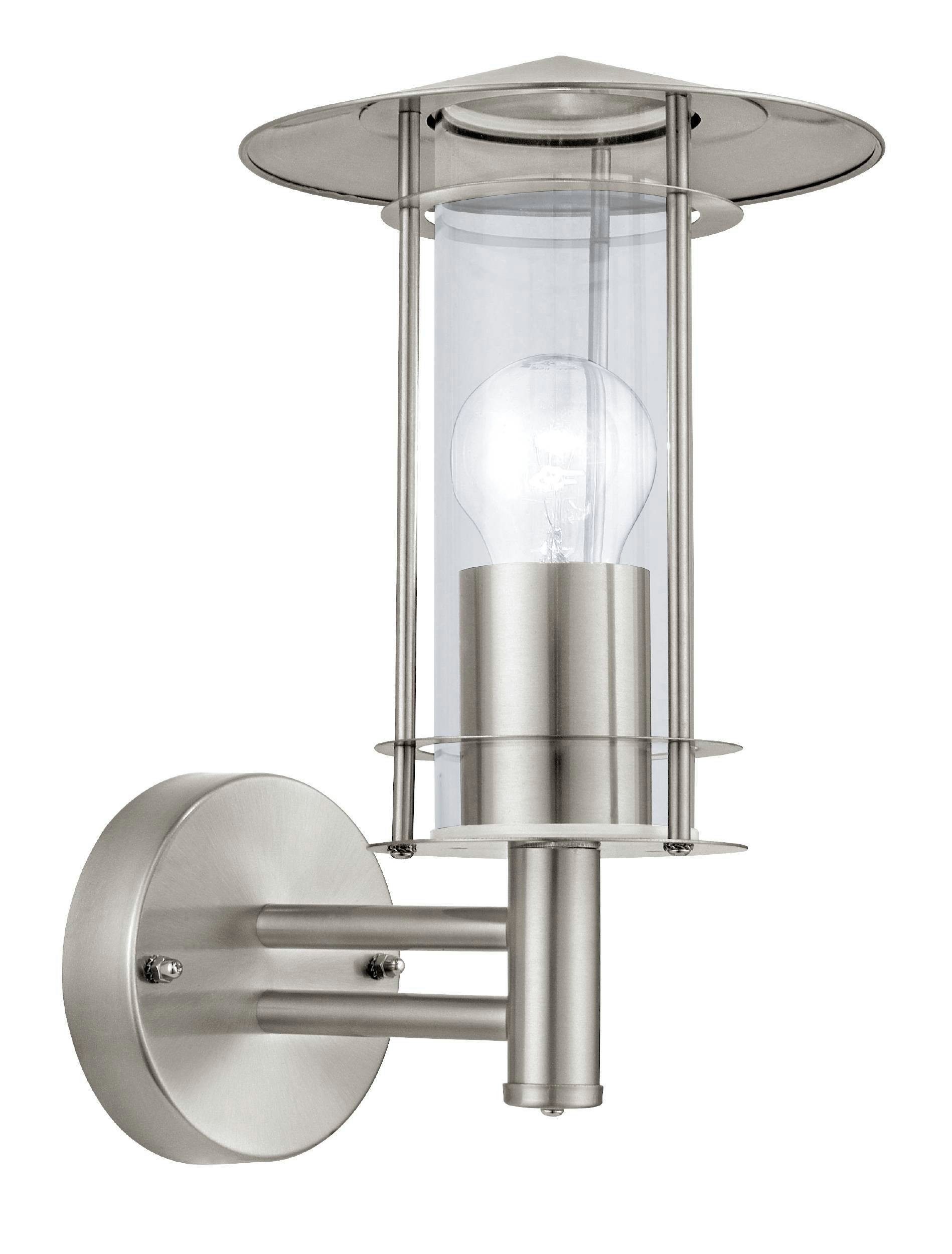 EGLO Wandleuchte Lisio Außen-Wandlampe, Außenlampe, Wegeleuchte, silber, E27, IP44, ohne Leuchtmittel, Wand-/Deckenleuchte - L17,5 x H30 x AL22,5cm - edelstahl - 1X60W exkl.