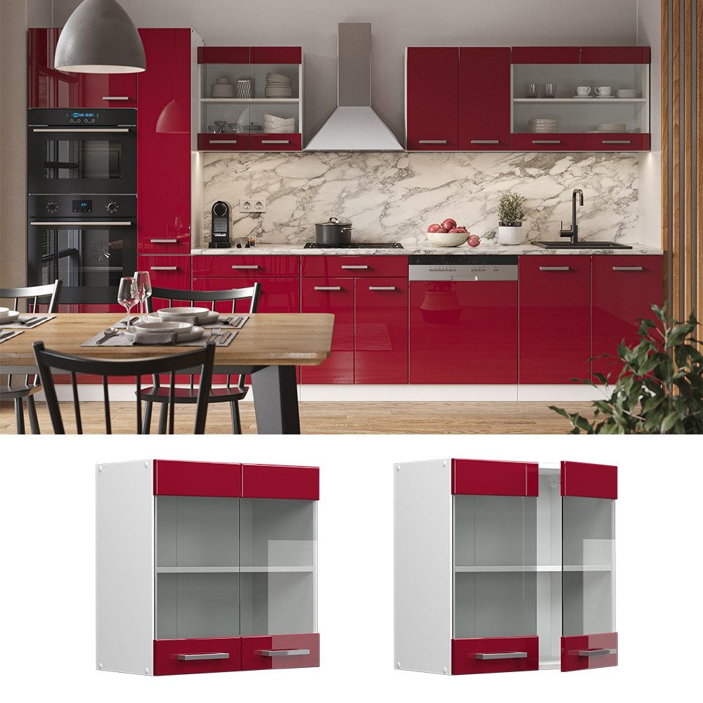 Vicco Glashängeschrank R-Line, Rot Hochglanz/Weiß, 60 cm (1-St)