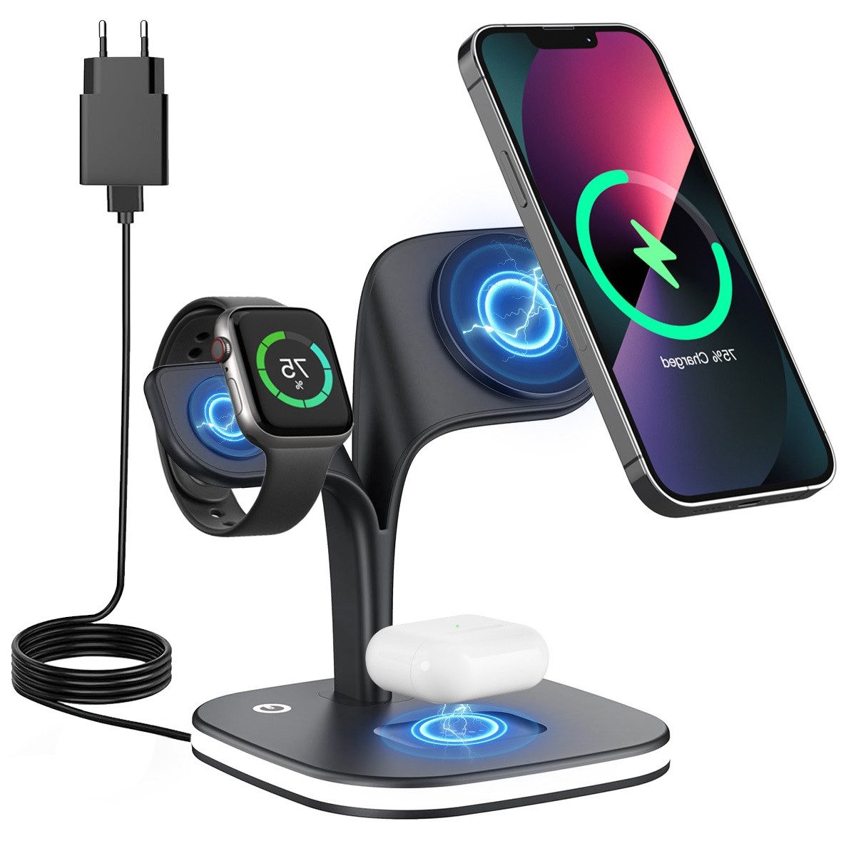 DOPWii 5-in-1 Ladegerät mit Nachtlicht,20W Magnetische Ladestation für Apple Induktions-Ladegerät (Kompatibel mit iPhone 12-16 Serie,AirPods 2/Pro, Apple Watch 2-7/SE., Zubehör für Apple,Induktives Laden, Wireless Charger,Faltbar)