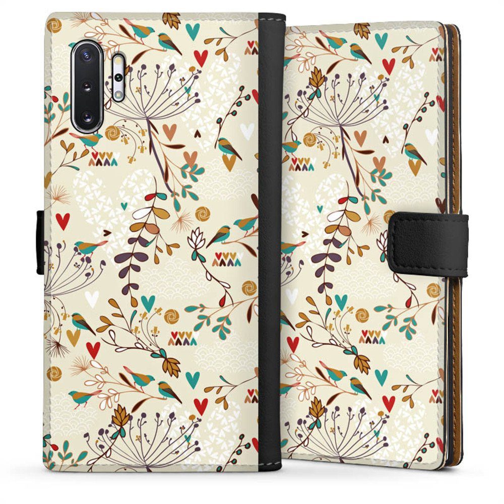 DeinDesign Handyhülle Retro Vogel Blumen Floral Wilderness, Samsung Galaxy Note 10 Plus Hülle Handy Flip Case Wallet Cover