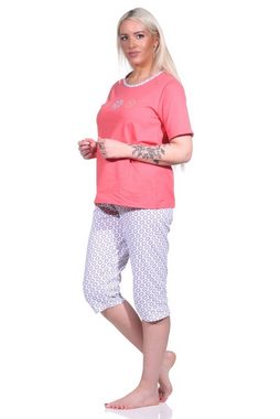 Normann Pyjama Damen Schlafanzug Capri, Pyjama mit Blümchen-Muster und Caprihose
