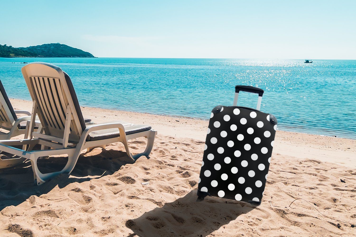 Reisekoffer Reisetasche Muster Schwarz - dots für Rollen, Polka Trolley, mit 4 und Weiß, rollen, Handgepäckkoffer Handgepäck MuchoWow - Ferien,