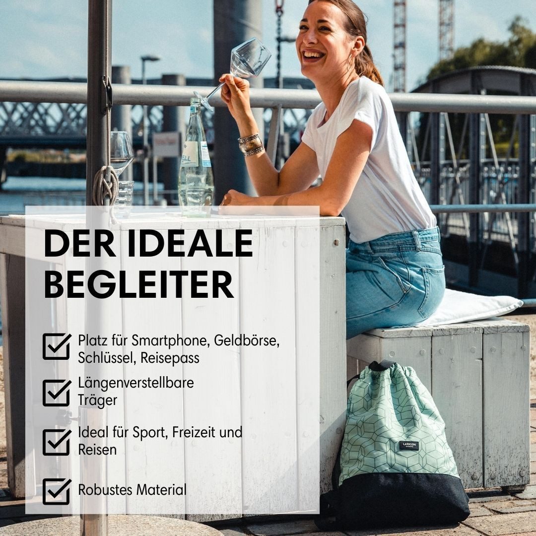 LARKSON Turnbeutel No 7 Turnbeutel Damen Herren (1-tlg), Sporttasche, Anti Diebstahl Seitentasche, Wasserabweisend