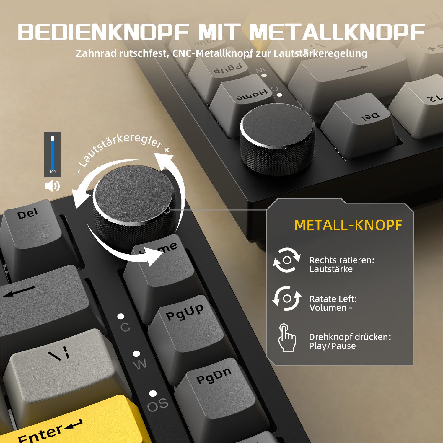AJAZZ AK820 Mechanische Tastatur mit Knopf,75% ANSI-Layout Gaming-Tastatur (81 keys, improved seal assembly, hot-swap)