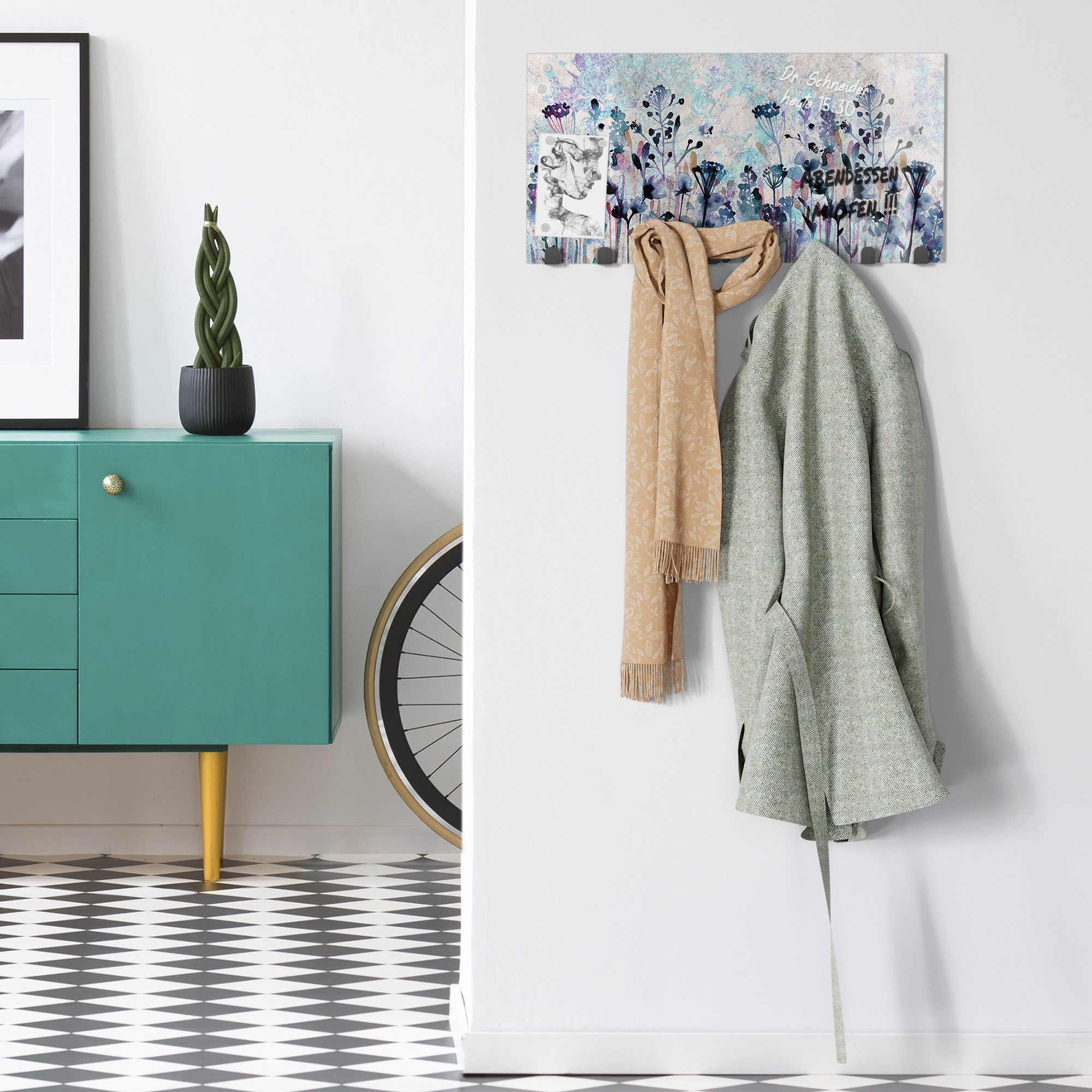 DEQORI Kleiderhaken 'Träumende Blüten', Glas Garderobe Paneel magnetisch beschreibbar