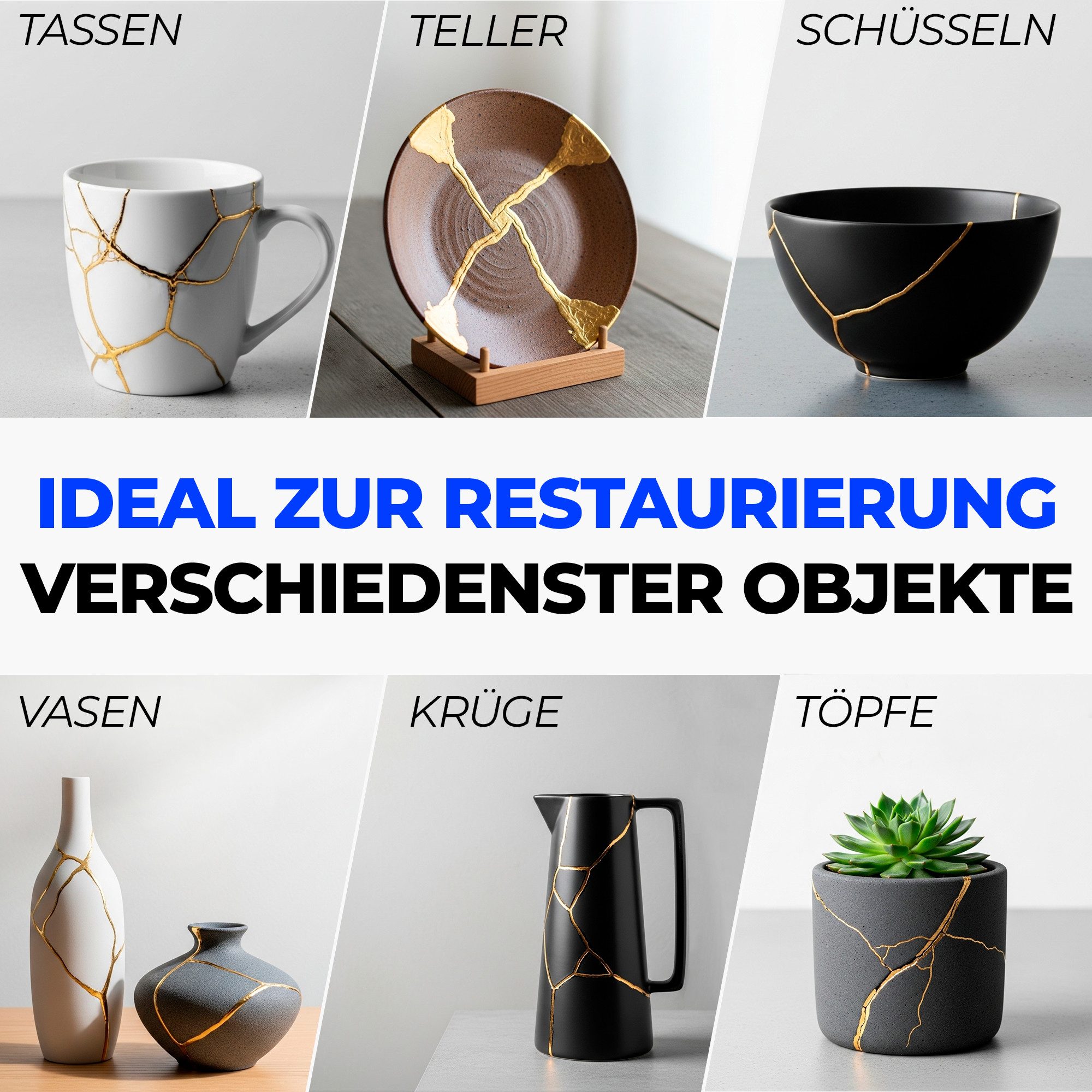 7 Artists Bastelkleber 7 Artists Kintsugi Kleber - Gold Keramik Porzellan Reparatur Deko, 80 ml – Bild 4 von 5