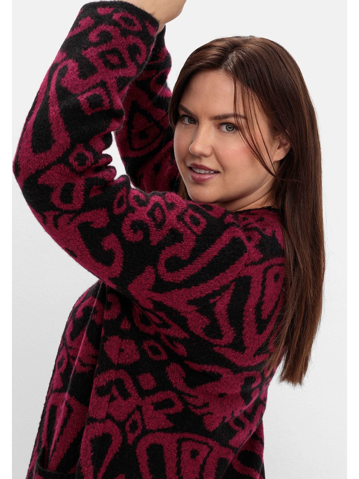 sheego by Joe Browns Longstrickjacke Große Größen in offener Form, mit Jacquardmuster