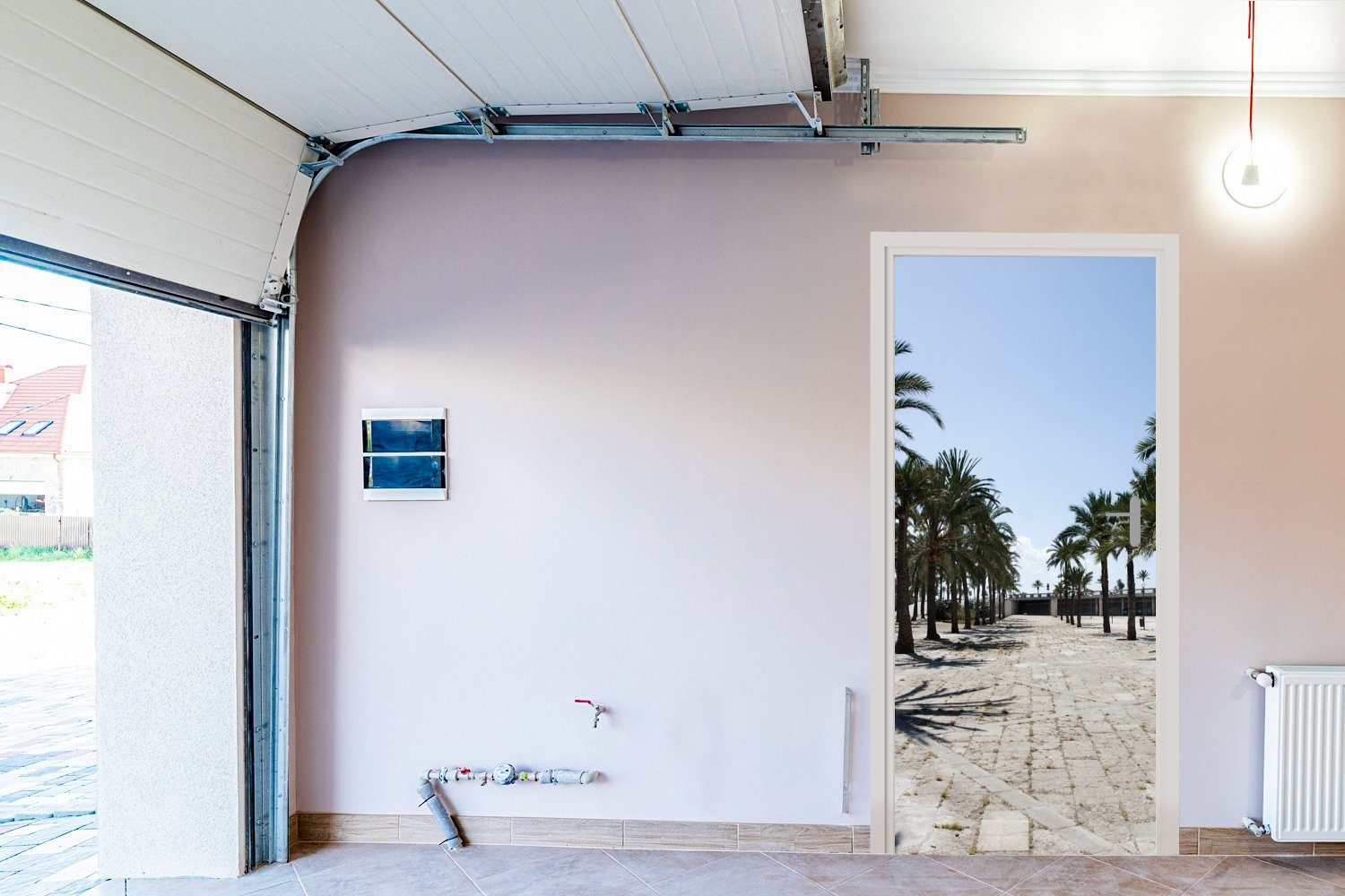 Matt, Türaufkleber, Palmenreihen St), einer Mallorca, (1 an Fototapete für cm 75x205 Strandpromenade MuchoWow in bedruckt, Tür, Türtapete