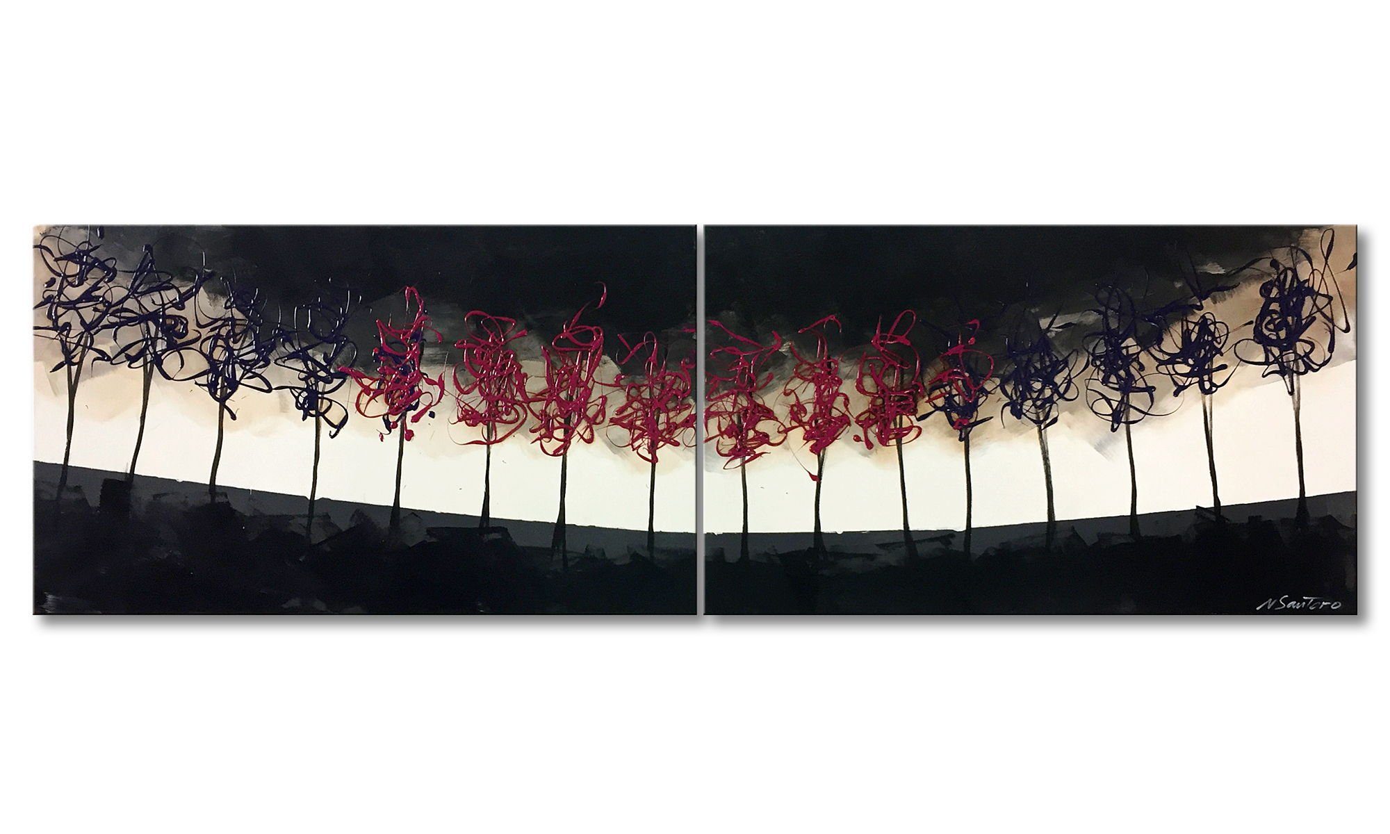 WandbilderXXL Gemälde Purple Wood 200 x 60 cm, Abstraktes Gemälde, handgemaltes Unikat