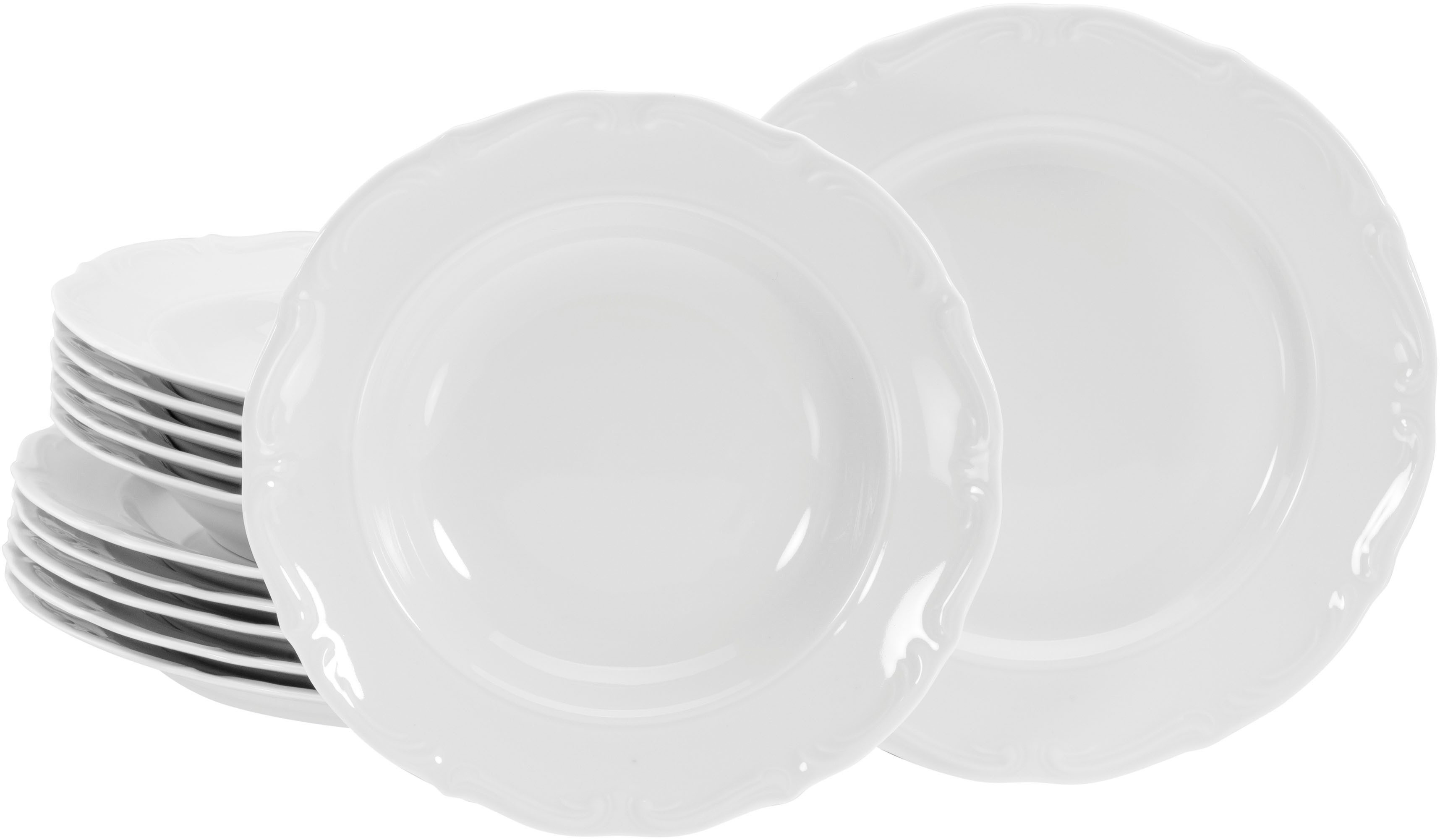 creaTable Tafelservice Geschirr-Set Maria Theresia (12-tlg), 6 Personen, Porzellan, Geschirr, Teller Set, weiß, 12 Teile, für 6 Personen – Bild 2 von 5