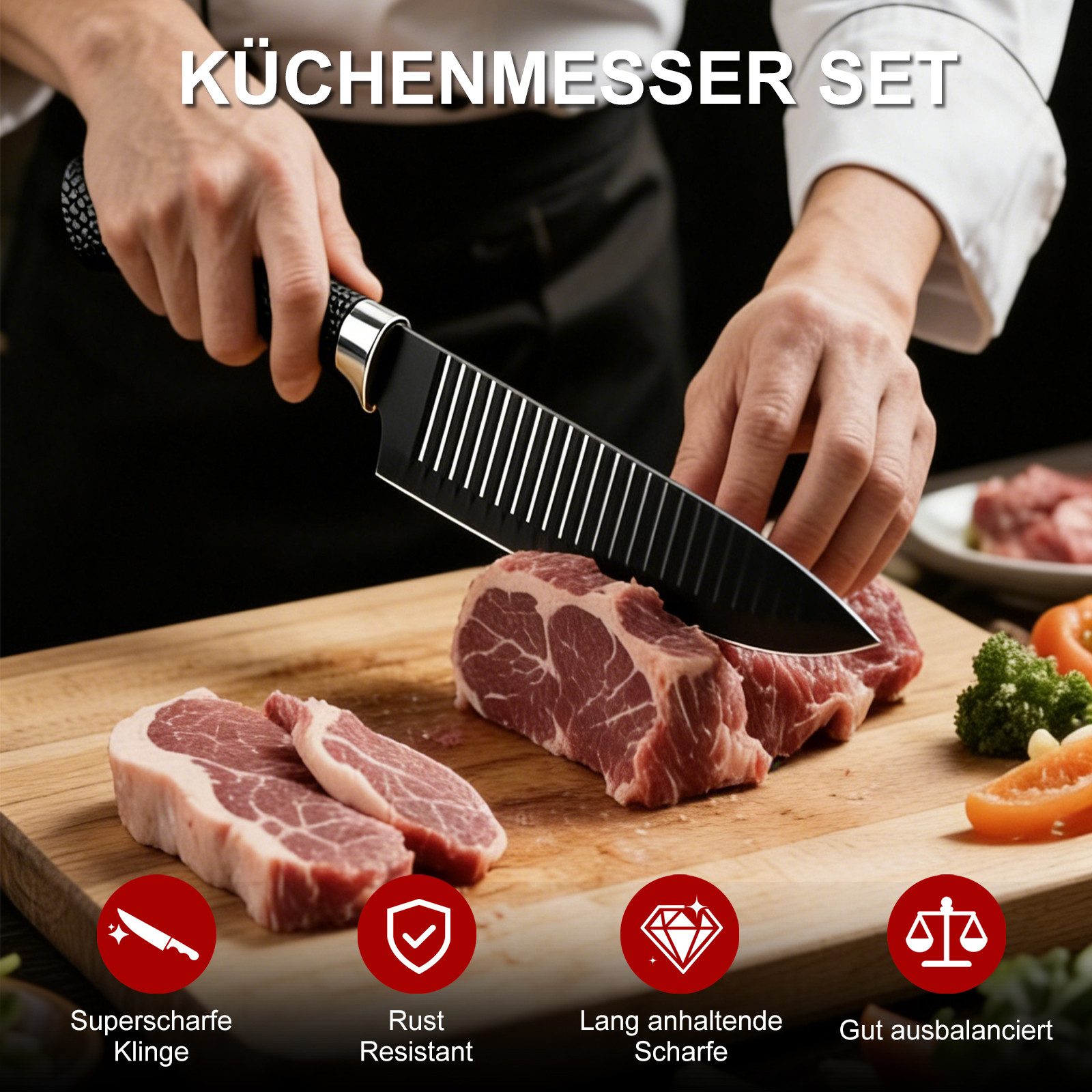 RHEINSTAHL Messer-Set 6 teilig Messerset Küchenmesser Set Profi Kochmesser (Set, 6-tlg., Ausbeinmesser, Brotmesser, Schälmesser, Kochmesser, Universalmesser), E – Bild 4 von 5
