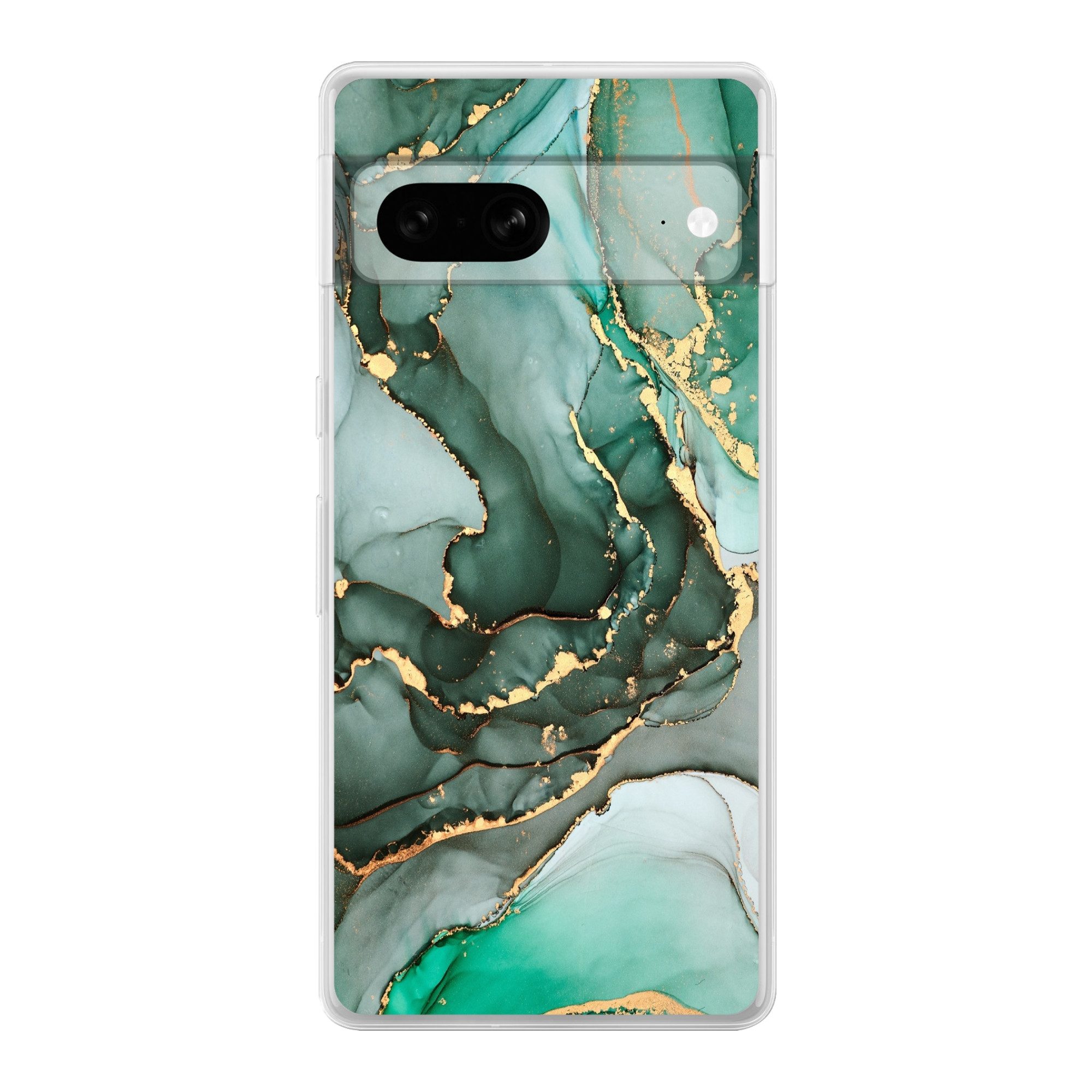 MuchoWow Handyhülle für Google Pixel 7 Gold - Marmor - Grün - Luxus - Marmoroptik - Grau, Phone Case, Silikon, Schutzhülle Dünn