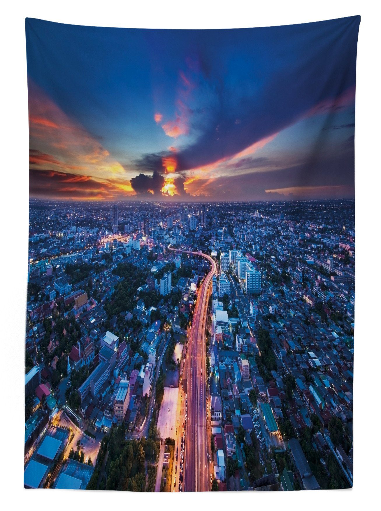 Klare Bangkok Für Skyline Außen Bereich Tischdecke den Farben, Thailand Waschbar geeignet Abakuhaus Farbfest Städtisch