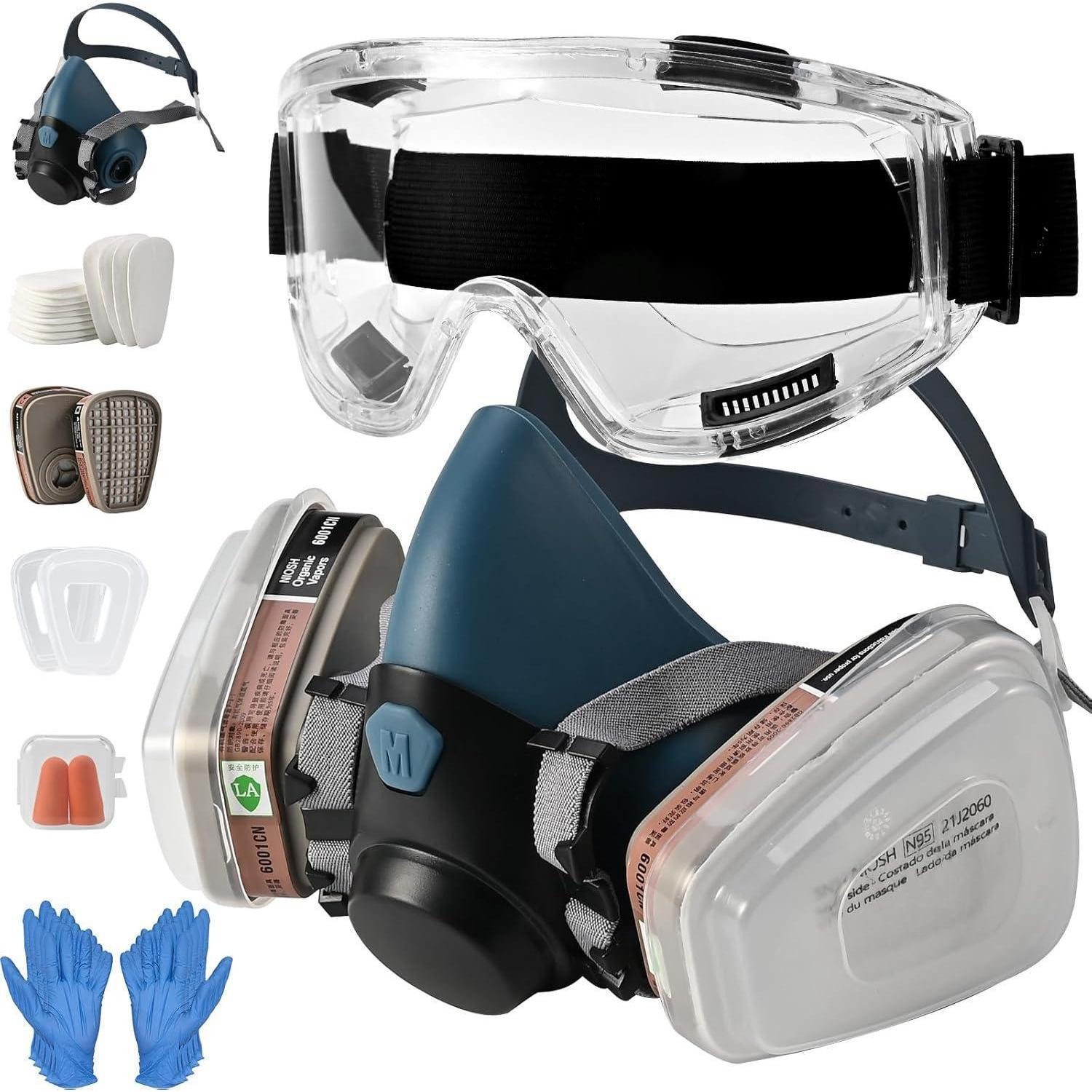 LuxusKollektion Atemschutz-Vollmaske Atemschutzmaske Set A1P2 mit Schutzbrille und Filtern wiederverwendbar