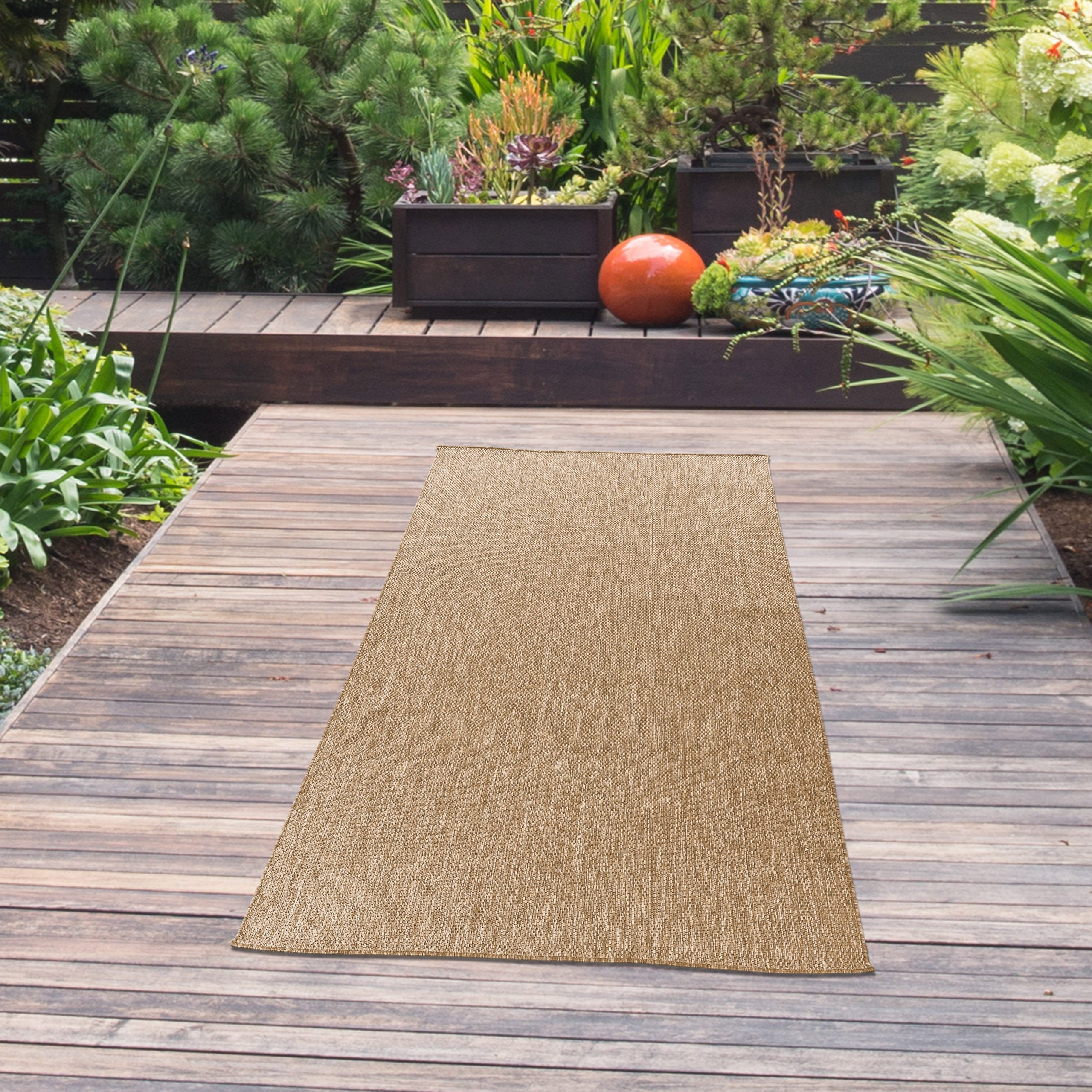 TeppichHome24 Outdoorteppich Zeitloser In- & Outdoorteppich wetterfest und pflegeleicht in Beige, Rechteckig, Höhe: 5 mm