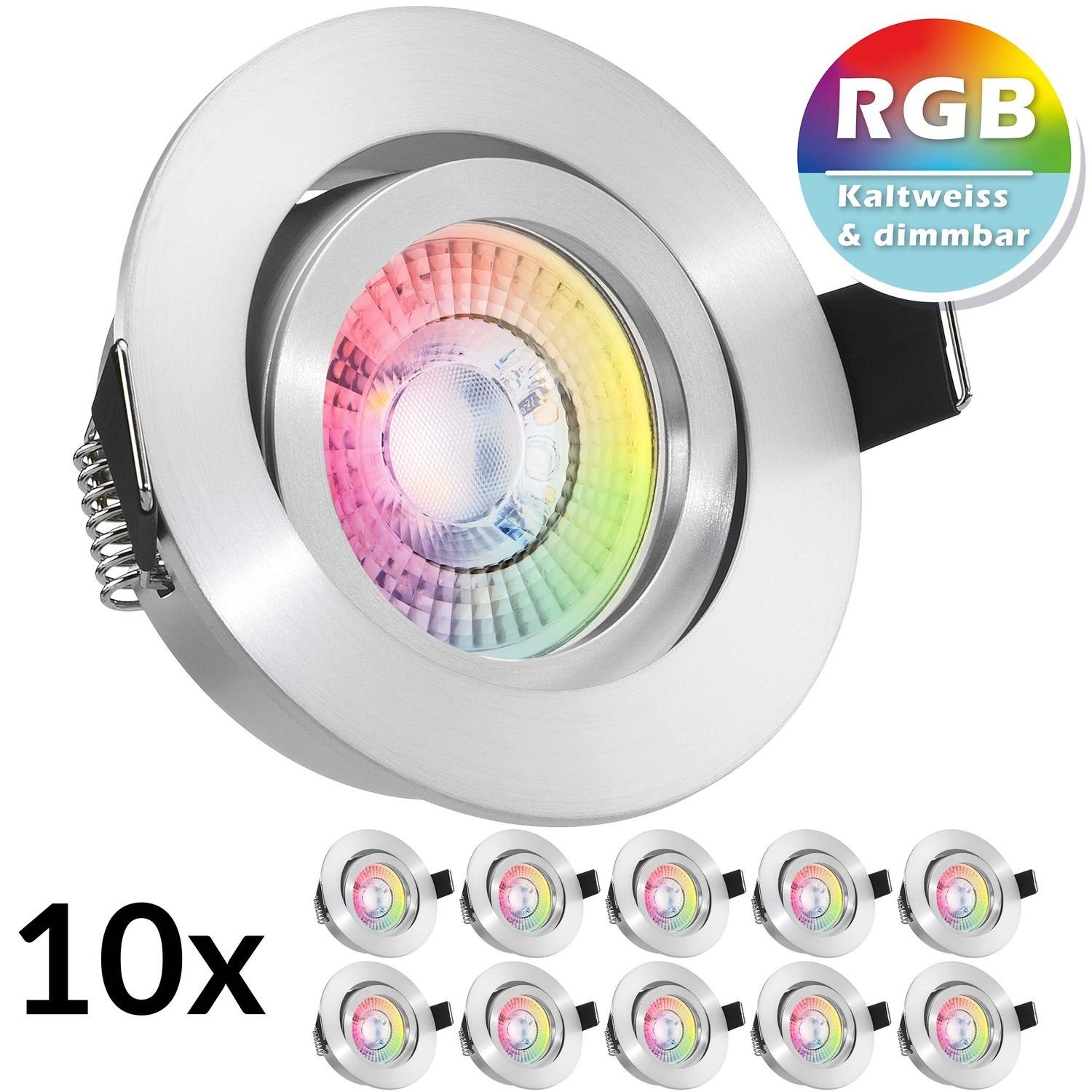 10er in LEDANDO LED matt flach extra RGB 3W Einbaustrahler Einbaustrahler aluminium LED Set L mit