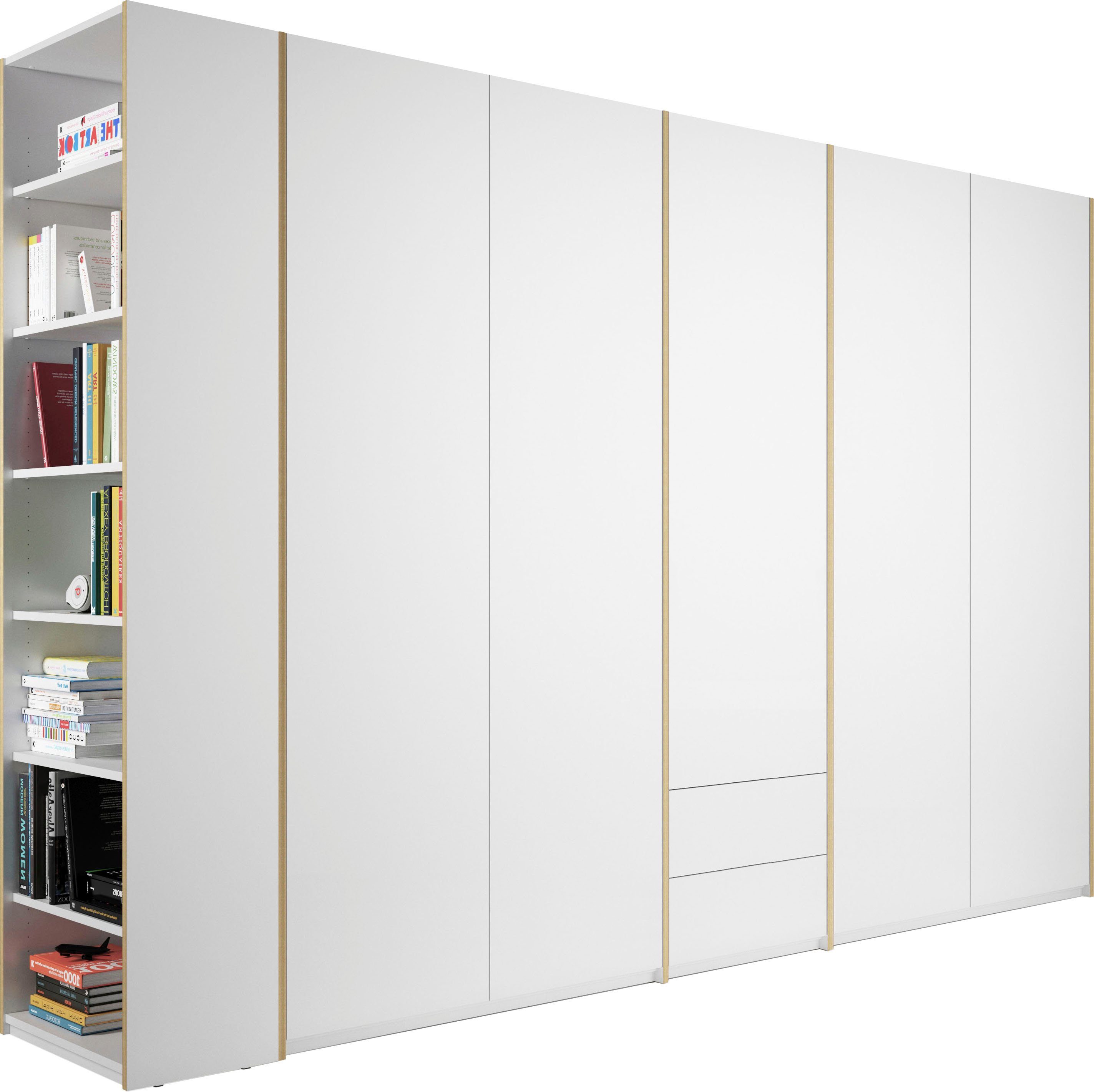 Top-Preis Müller SMALL LIVING Modular Drehtürenschrank zwei Schubladen 9 links Plus rechts Anbauregal im weiß/birke Mittelelement, weiß/birke oder | Variante