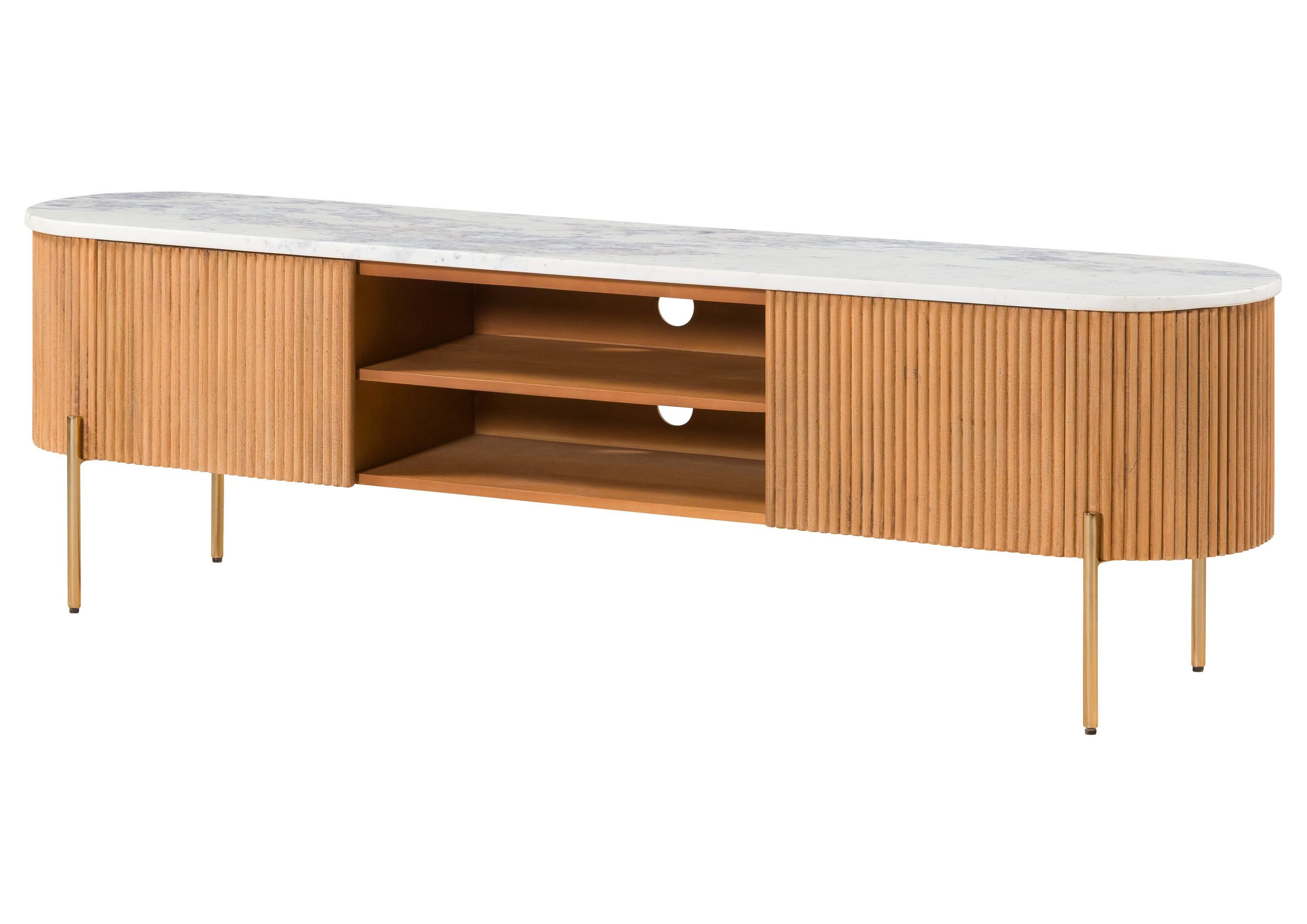 Massivmoebel24 TV-Board BARCELONA (Massivholz), Mango 180x36x51 natur lackiert / Marmor weiß BARCELONA #511