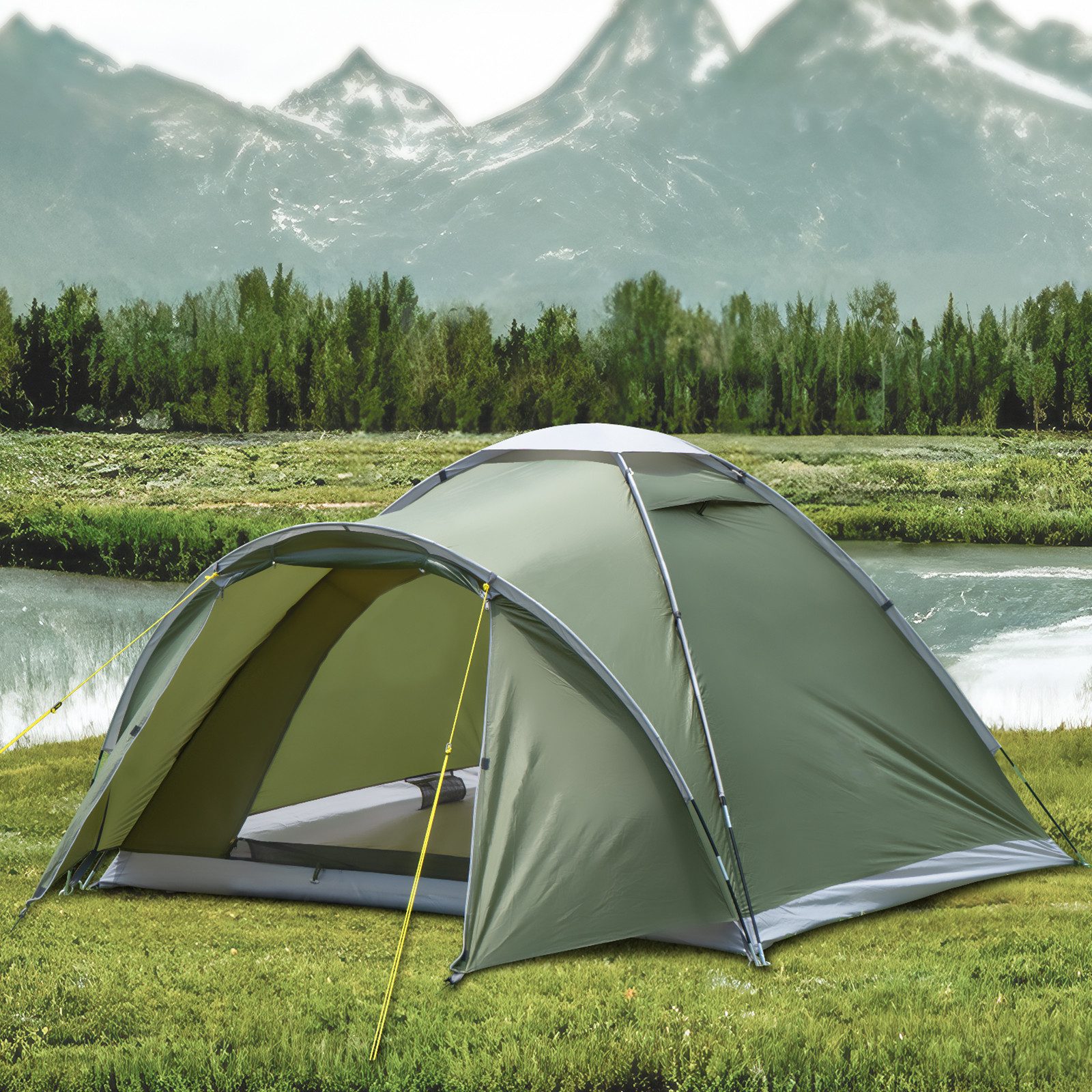 Lumkudos Faltzelt Campingzelt mit Vorraum, Zelte Camping Zelt für 2-4 Person, PU5000, Personen: 4 (1 tlg., Aufbewahrungstasche, Ultraleicht, 360*250*140cm), Zelt für Camping, Reisen, Trekking und Garten, Kuppelzelt