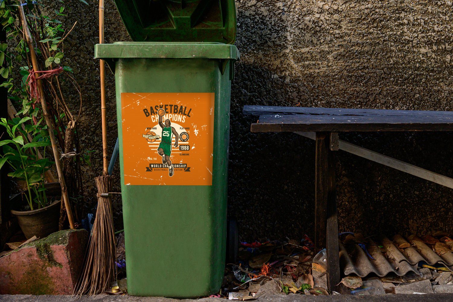 - Abfalbehälter - MuchoWow Container, Männer Mancave Wandsticker - Vintage Basketball Mülleimer-aufkleber, (1 St), Mülltonne, Sticker,