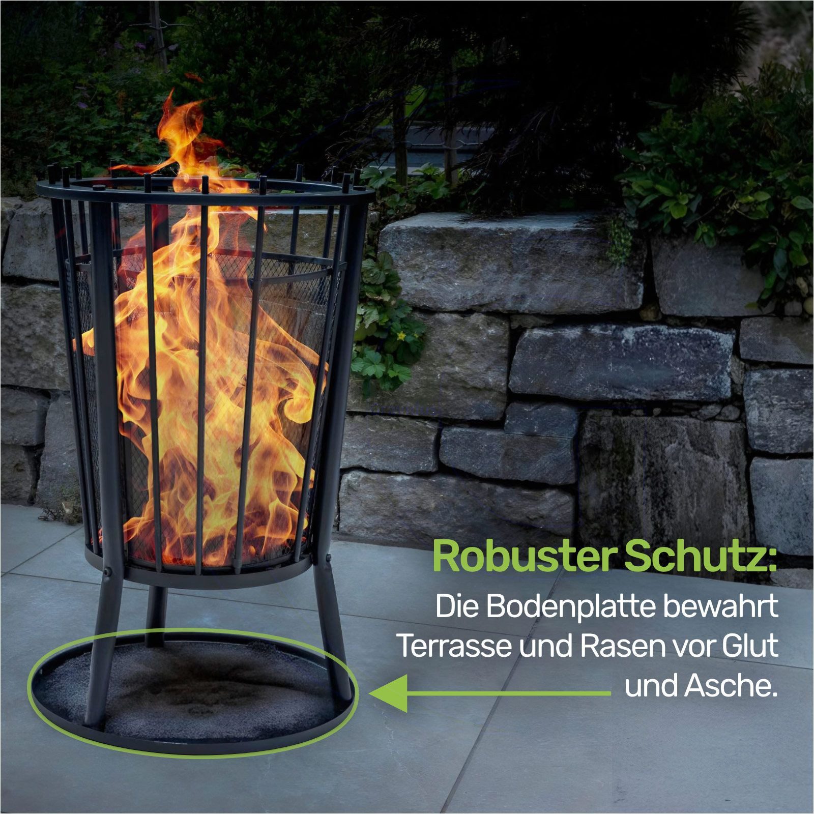 Gravidus Feuerkorb Feuerkorb mit Funkenschutz und Bodenplatte Ø40 cm für Garten Terrasse – Bild 4 von 5