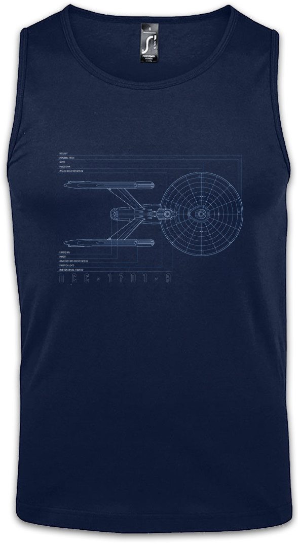 Urban Backwoods Tanktop Blueprint U.S.S. Federation Ärmelloses T-Shirt Star SciFi Raumschiff Nerd Space Ship Bauplan