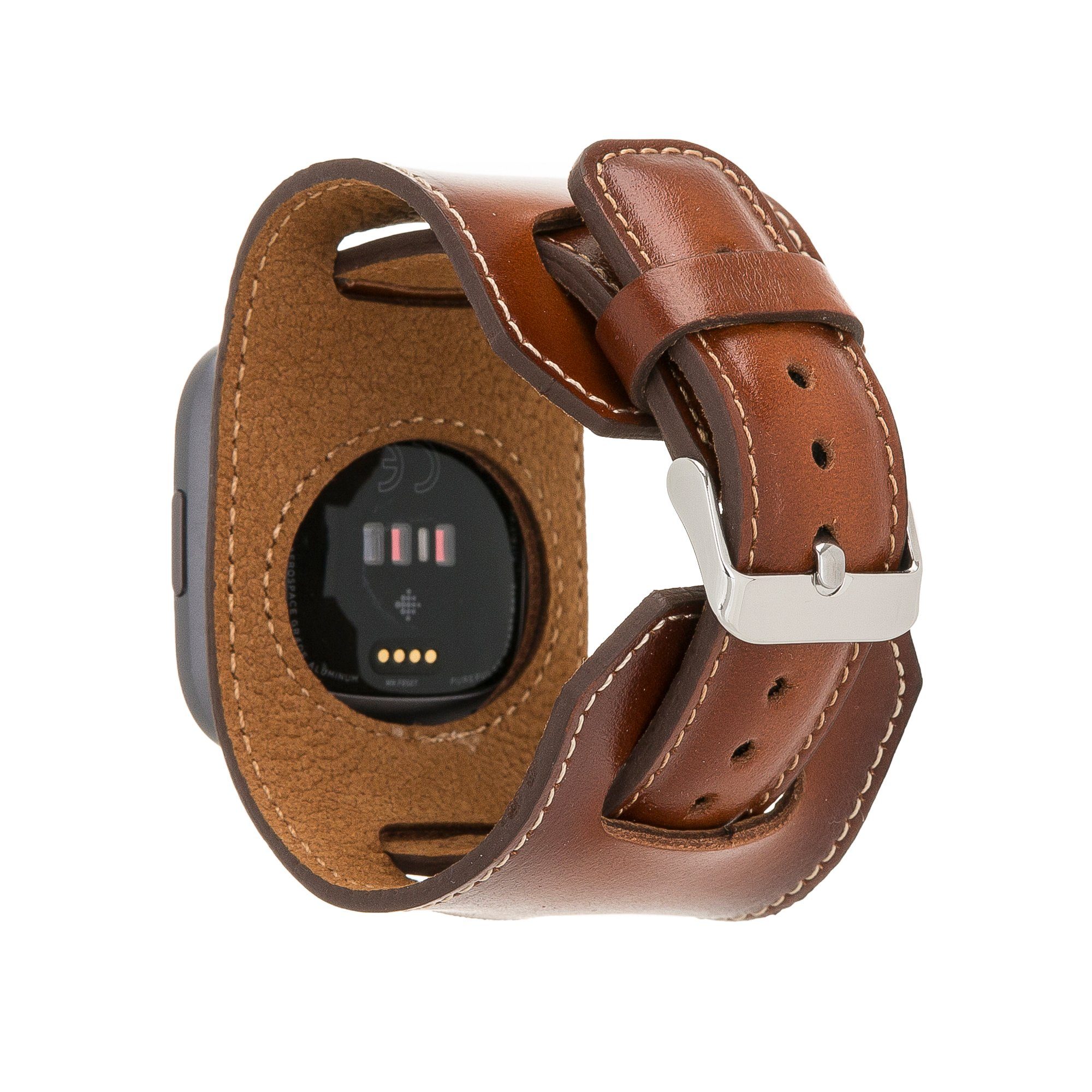 Renna Leather Smartwatch-Armband Fitbit Versa 4 / 3 / Sense & 2 Armband Echtes Leder Ersatzarmband Cuff Braun