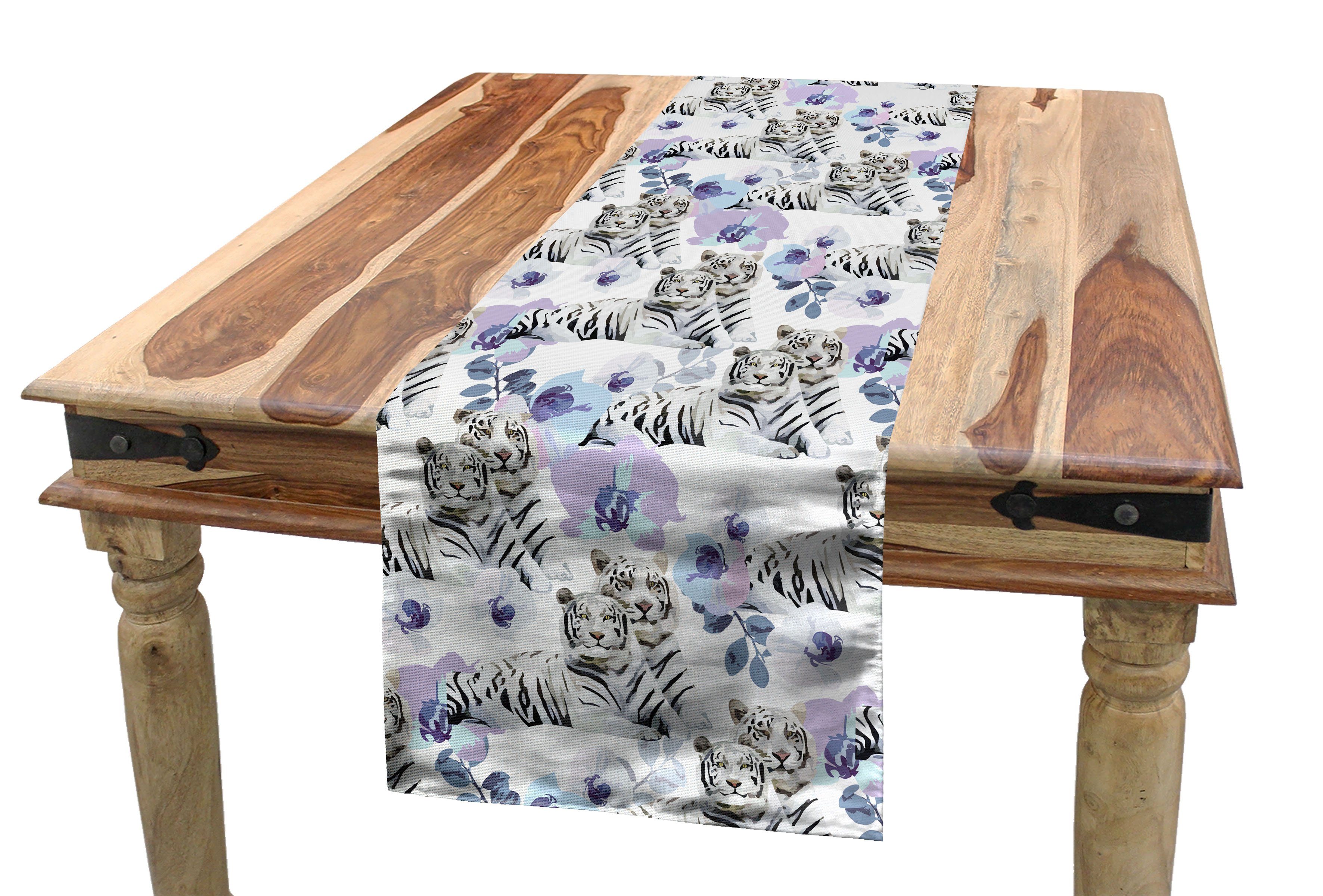 Abakuhaus Tischläufer Esszimmer Küche Rechteckiger Dekorativer Tischläufer, Safari Leopards mit Blumen