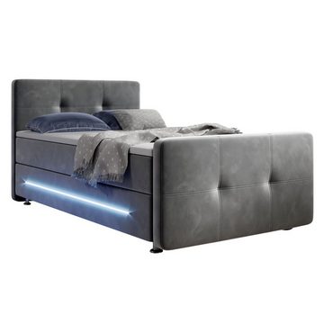 Juskys Boxspringbett Houston, 120x200 cm, Bonell-Federkernmatratzen, Topper, LED-Beleuchtung