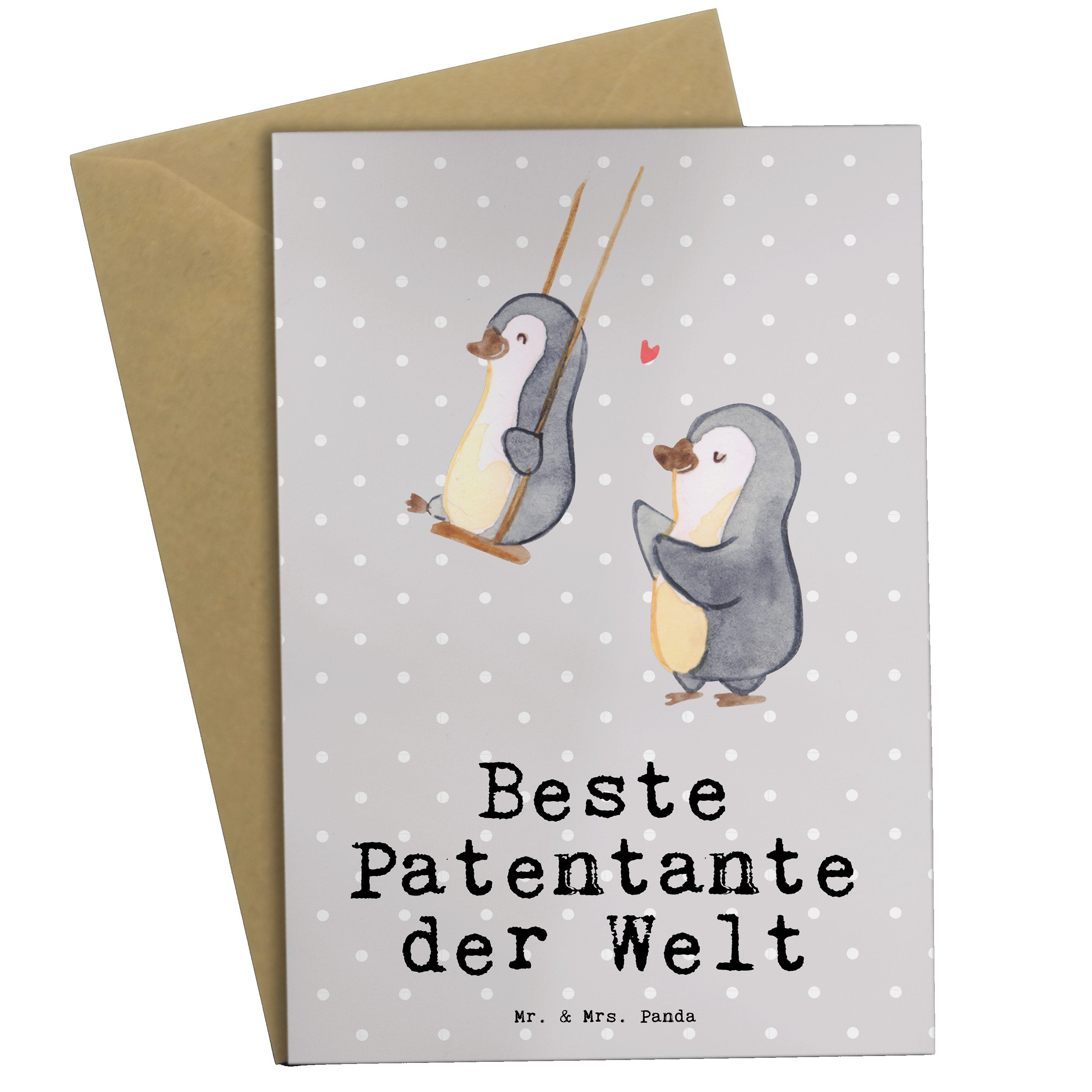 Mr. & Mrs. Panda Grußkarte Pinguin Beste Patentante der Welt - Grau Pastell - Geschenk, Geschenk