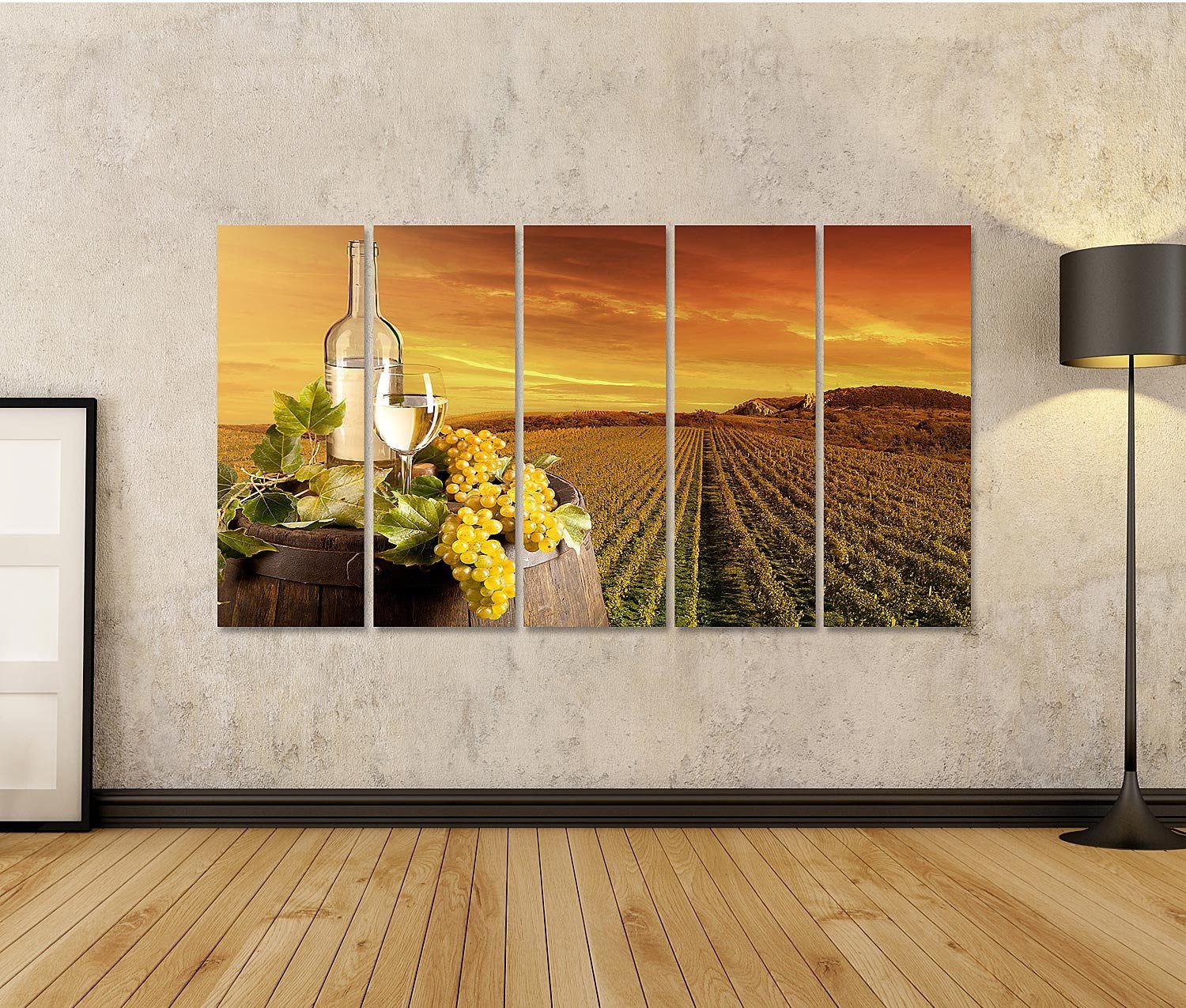 islandburner Leinwandbild Bild auf Leinwand Detail von Wein mit Fass auf Weinberg Wandbild Poste