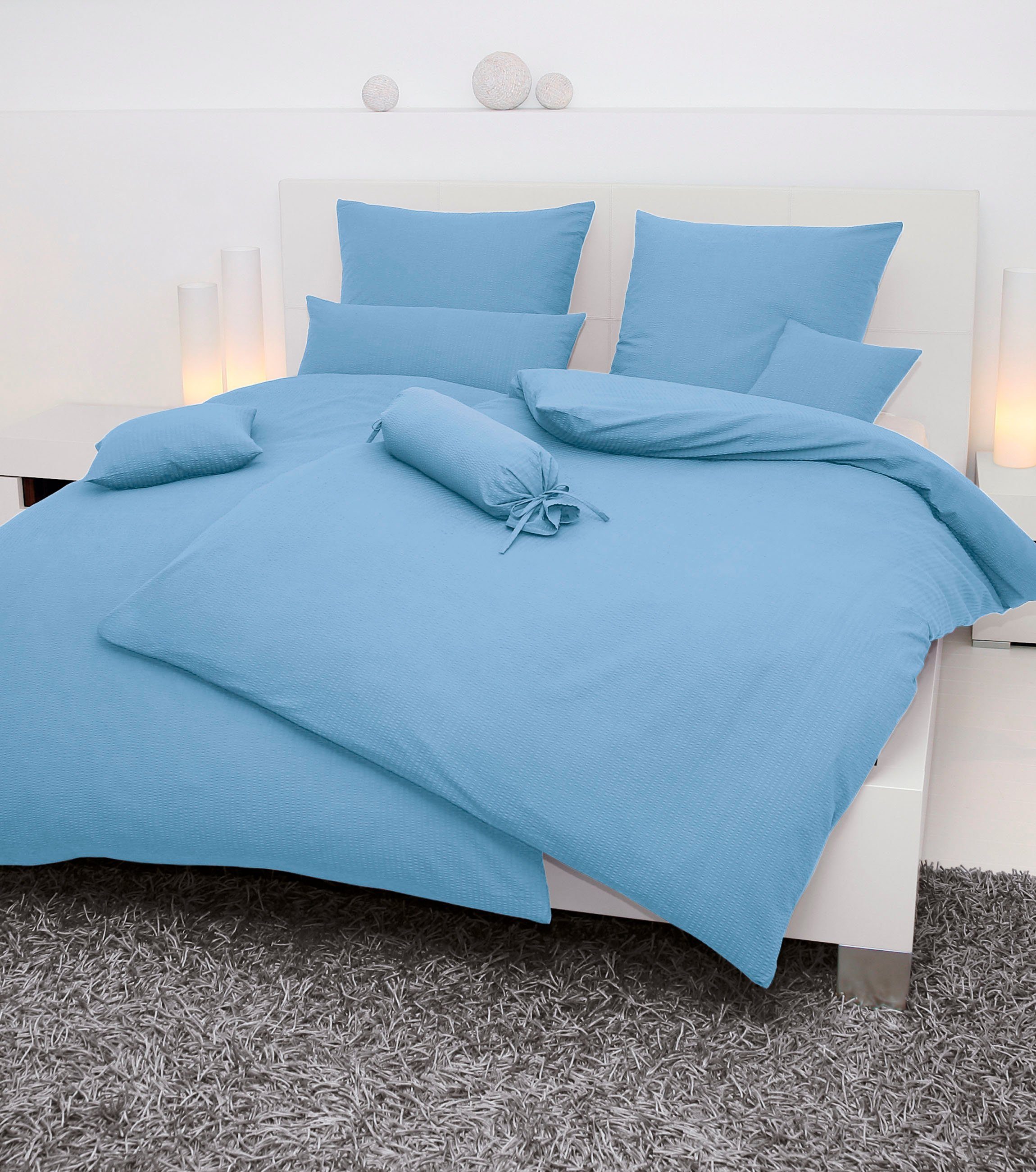 Janine Bettwäsche PIANO 0125 31, Seersucker 100% Baumwolle, uni, bügelfrei, Soft-Seersucker, 2 teilig, Markenreißverschluss, feinfädige Qualität, gekämmte Mako-Garne