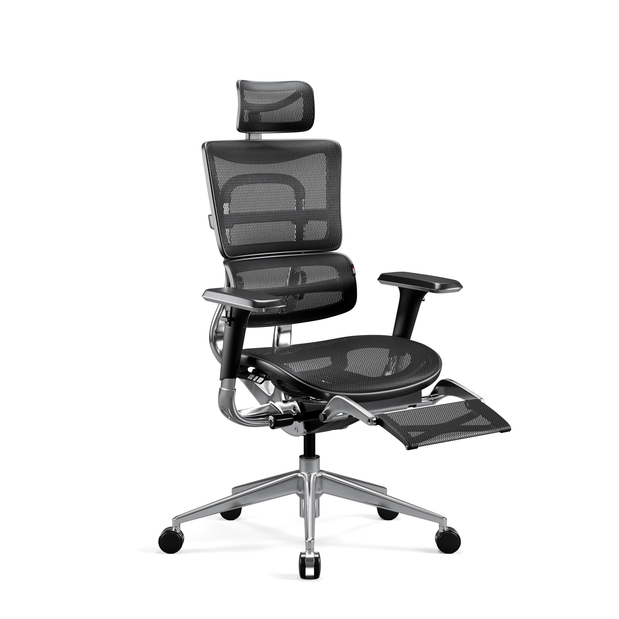 DIABLO CHAIRS Bürostuhl V-Master Netzstoff ergonomisch Metallbase 150kg Fußstütze (Beinstütze ausklappbar, Sitz verstellbar, Lendenwirbelstütze), Kopfstütze 3D-Armlehnen Lendenstütze Sitz verstellbar
