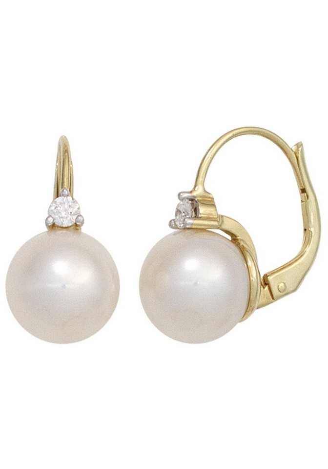 JOBO Perlenohrringe, 585 Gold mit 2 Diam... JOBO Perlenohrringe, 585 Gold mit 2 Diam...