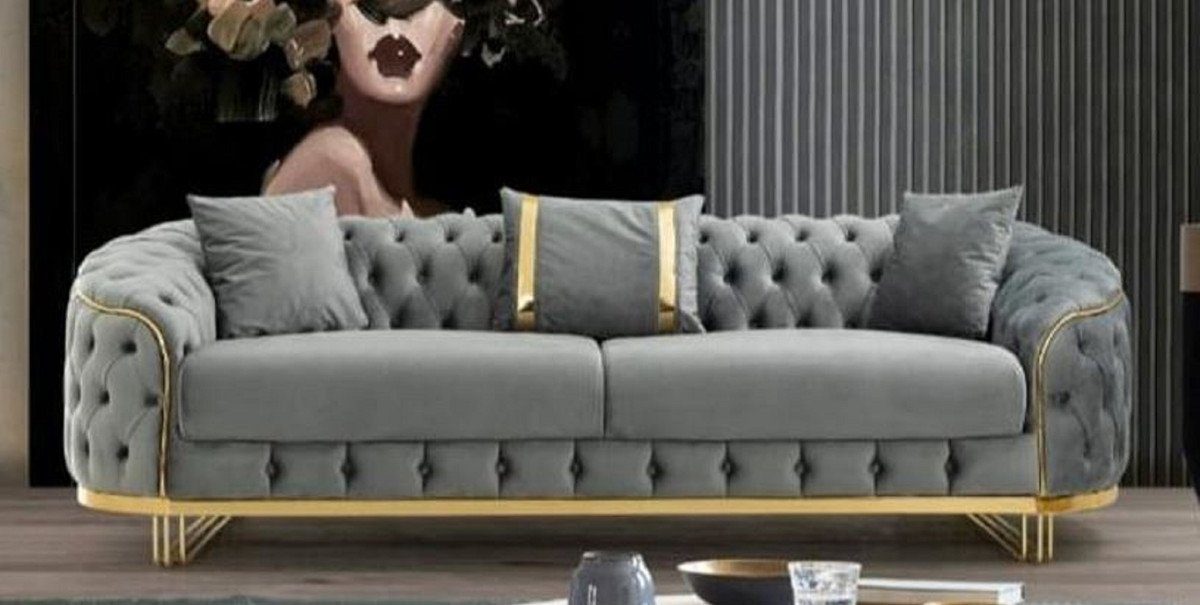 72 Sofa Möbel Luxus Grau Casa x 95 / Modernes Sofa cm Gold Wohnzimmer - H. Chesterfield-Sofa Chesterfield - x Padrino Chesterfield Wohnzimmer 240