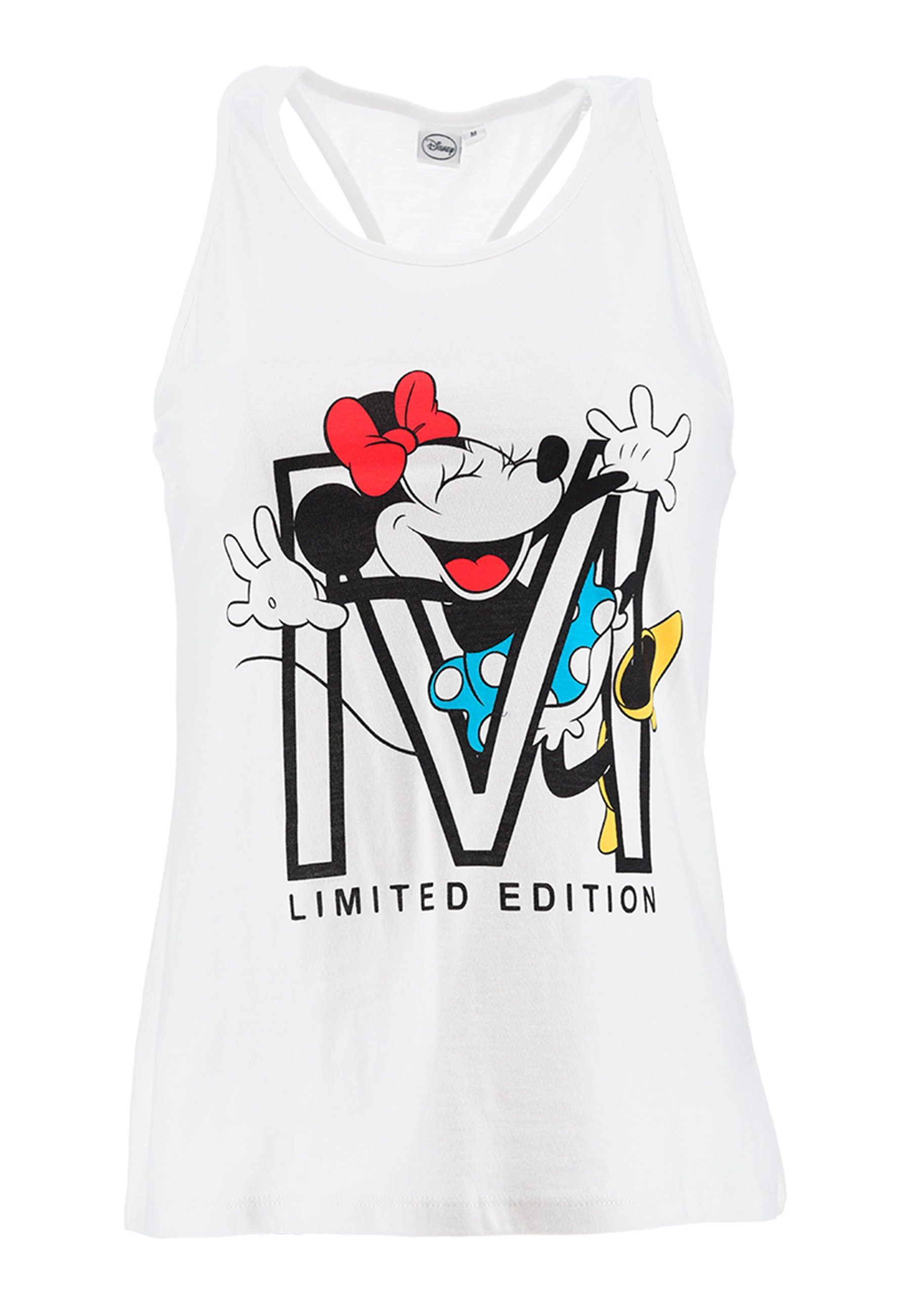 Mouse Weiß Shirt Mini Maus Disney Muskelshirt ärmellos Damen Top Minnie
