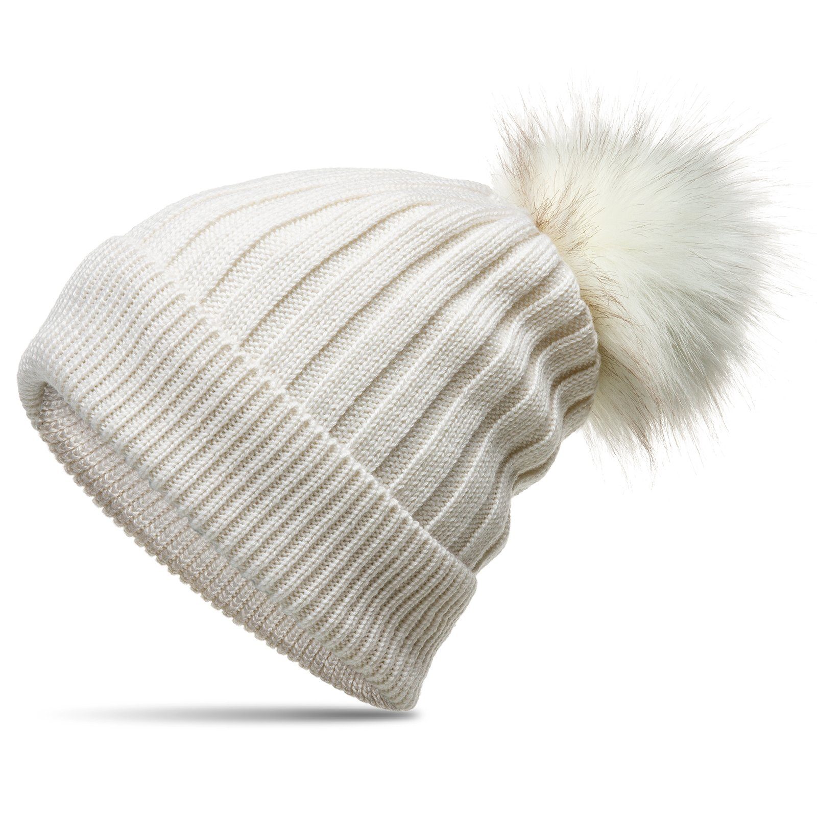 Caspar Bommelmütze MU204 Gefütterte Damen Strick Long Beanie Mütze mit Kuns günstig online kaufen