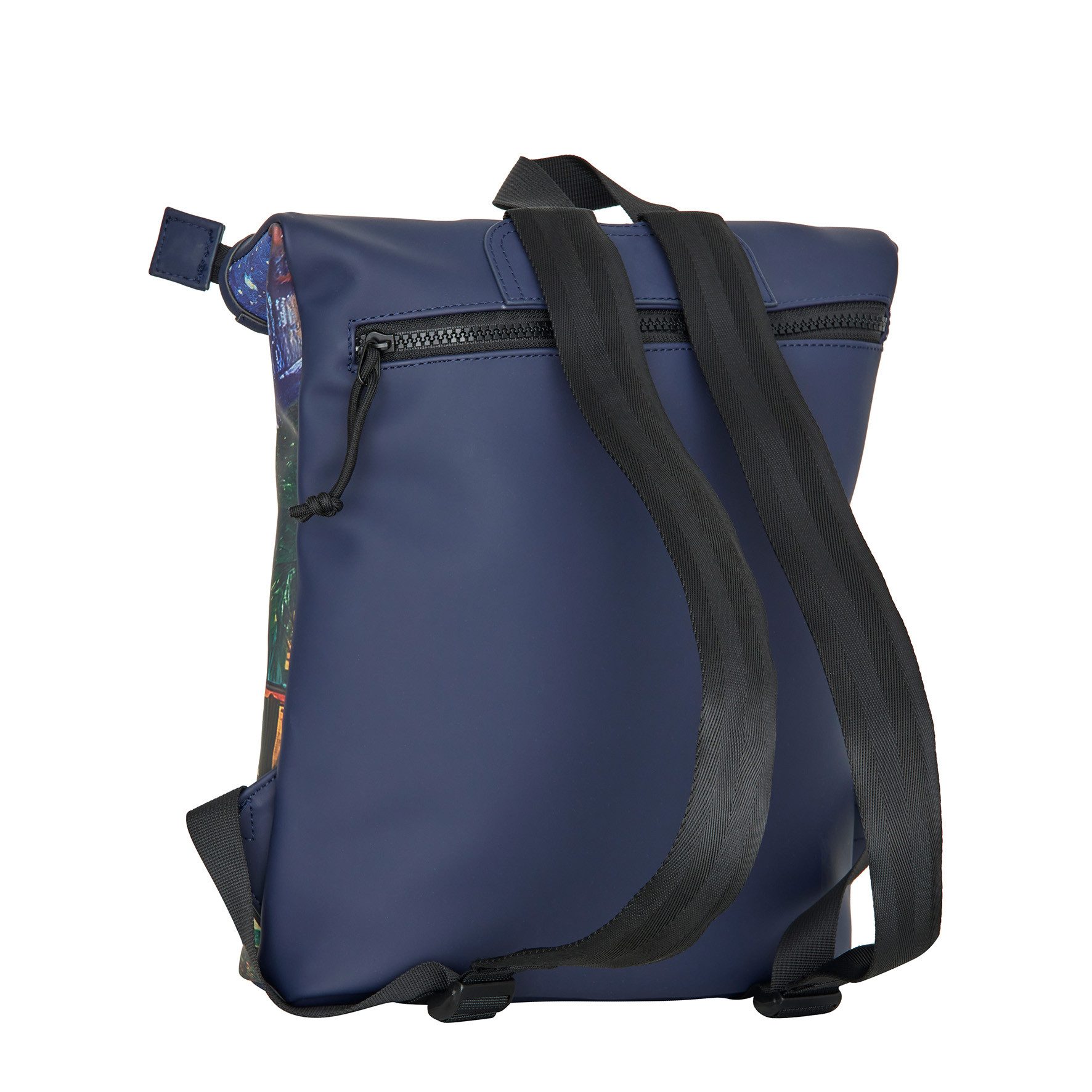 NEW REBELS Cityrucksack kleiner Roll Up RollTop Kurier Rucksack Mart Los Angeles, wasserabweisendes Planenmaterial, Motiv Cafeterrasse nach van Gogh