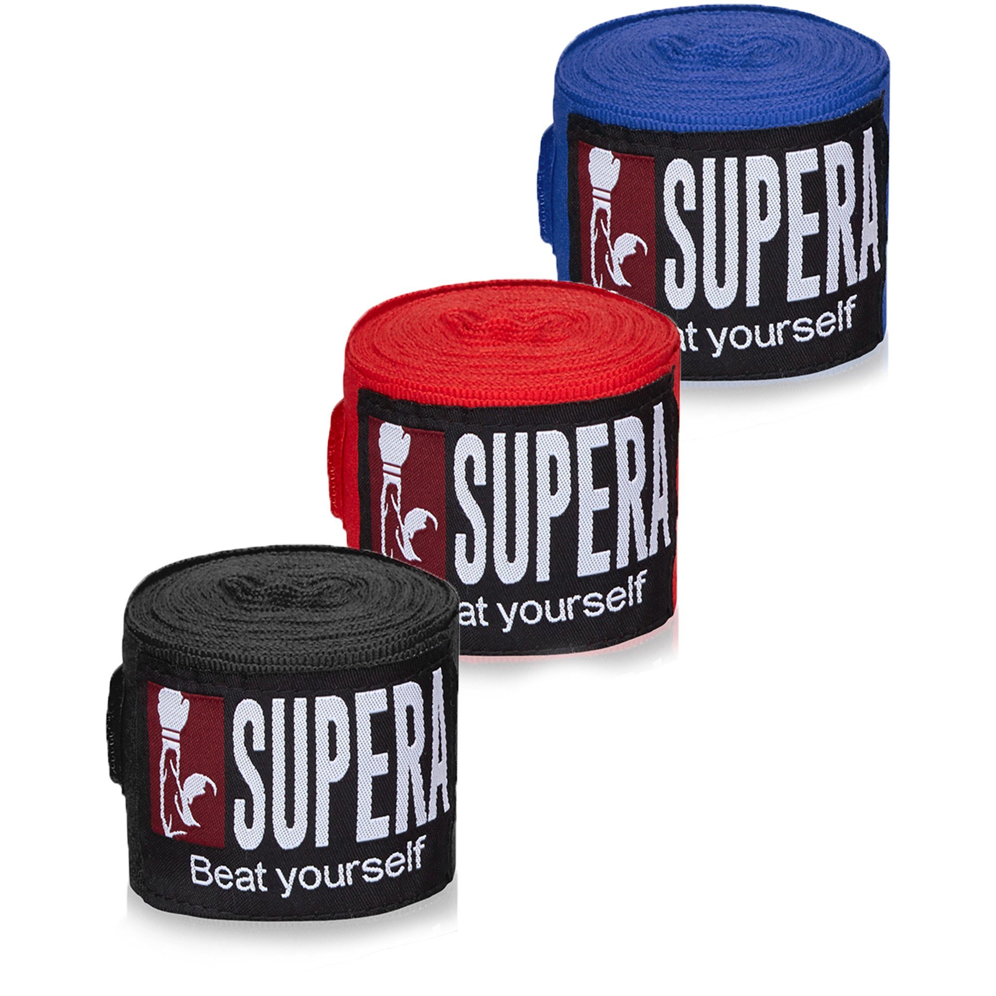 SUPERA Boxbandagen (Bandagen mit Beutel - 1 Paar), Handbandage für Boxen, Kickboxen, MMA rot