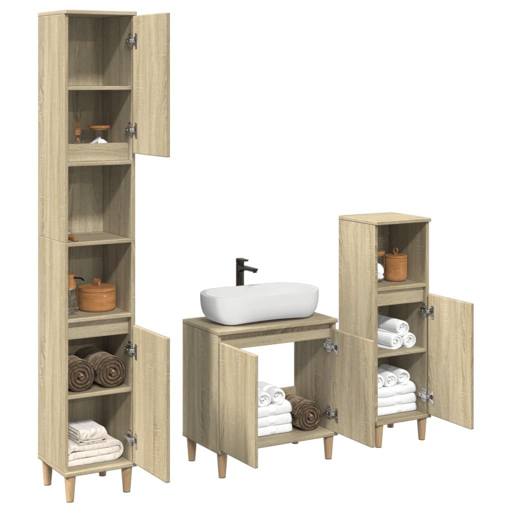 vidaXL Badezimmer-Set 3-tlg. Badmöbel-Set Sonoma-Eiche Holzwerkstoff, günstig online kaufen